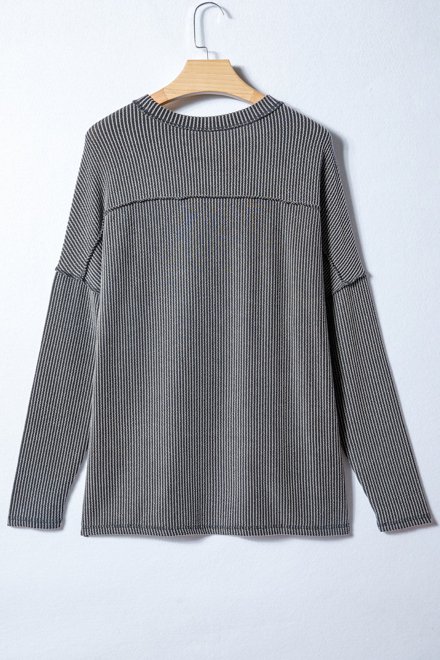 Solid Corded Knit Long Sleeve Top