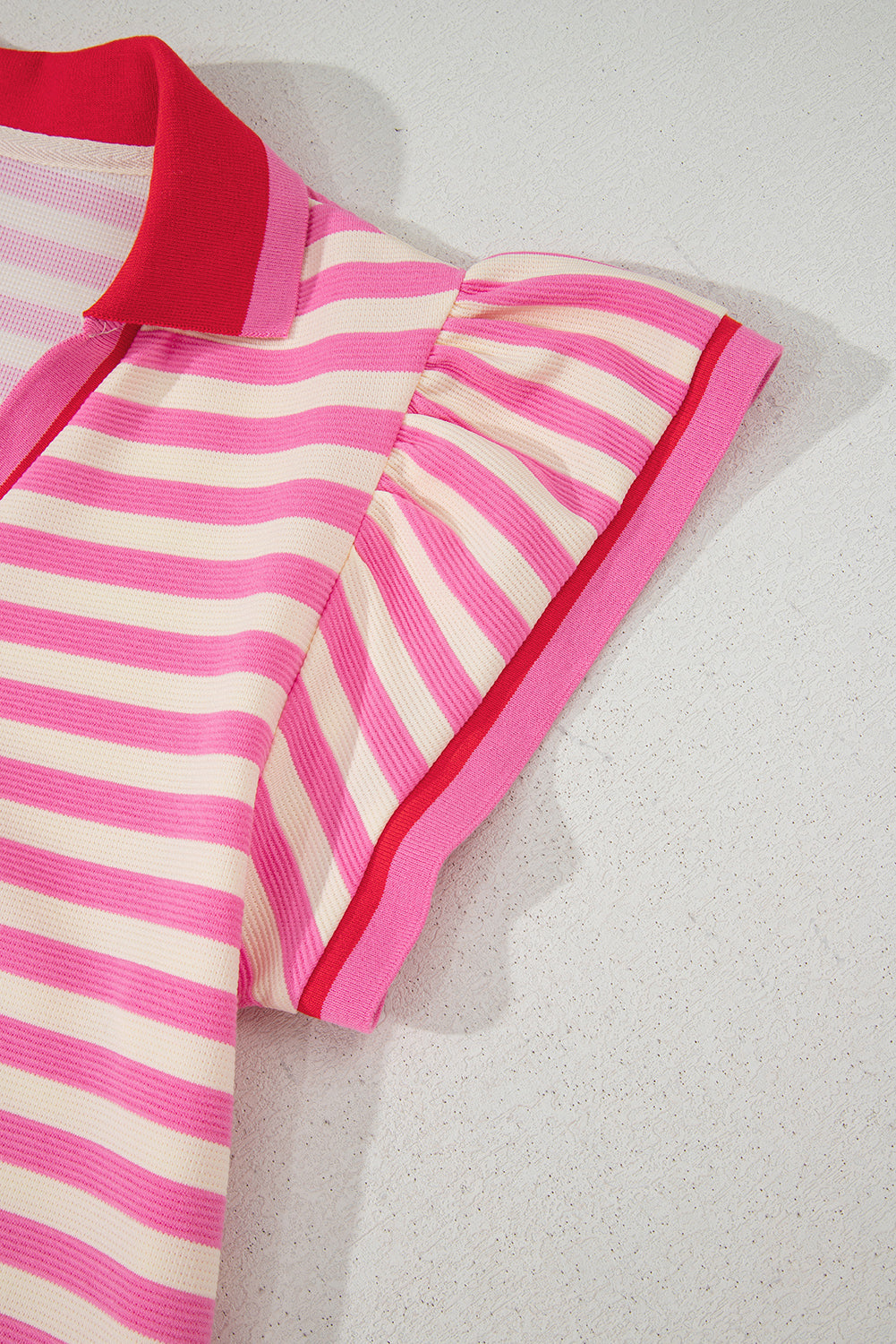 Stripe Flutter Sleeve Contrast Collar Mini Dress