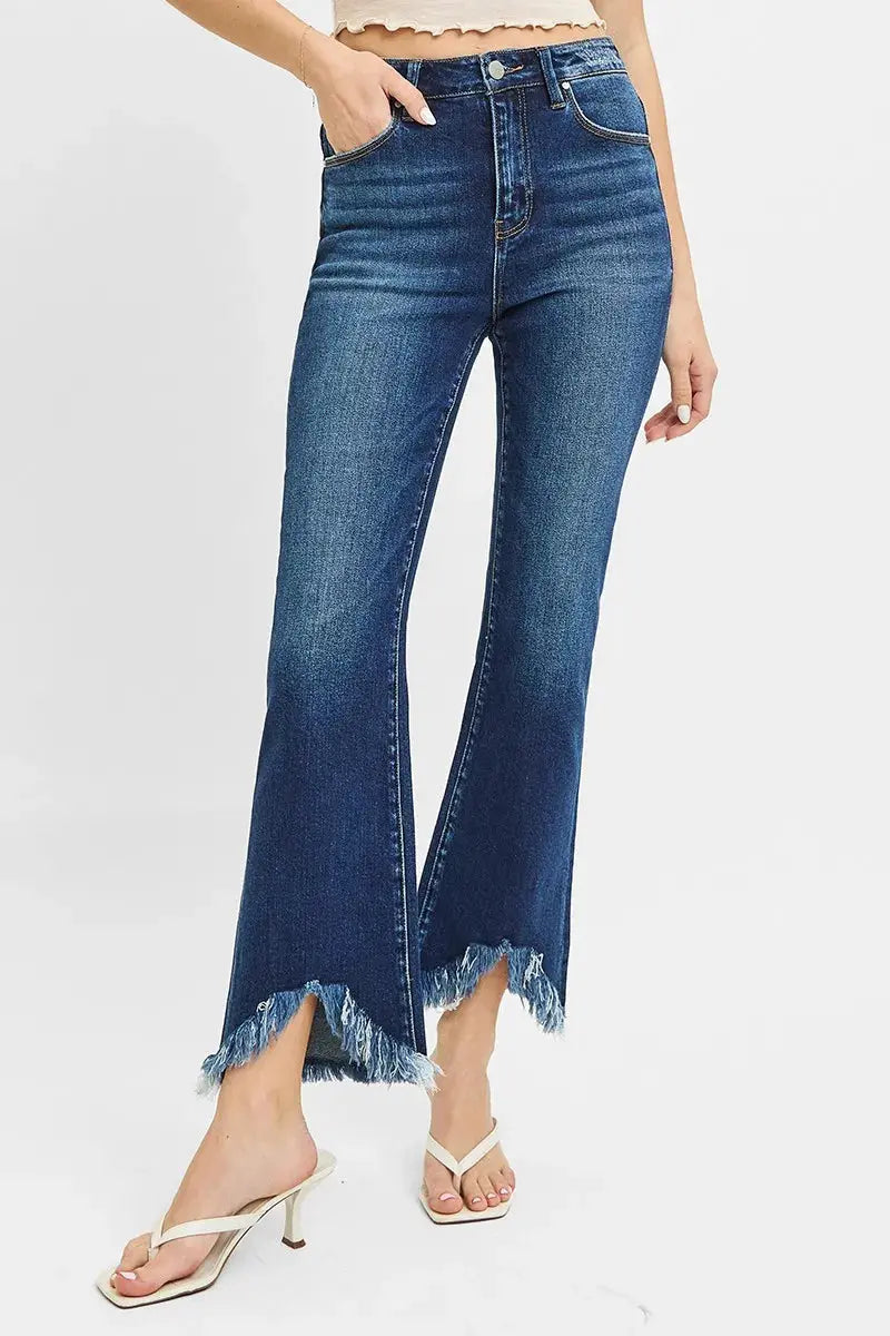 Full Size High Rise Crop Bootcut Fray Hem RISEN Jeans