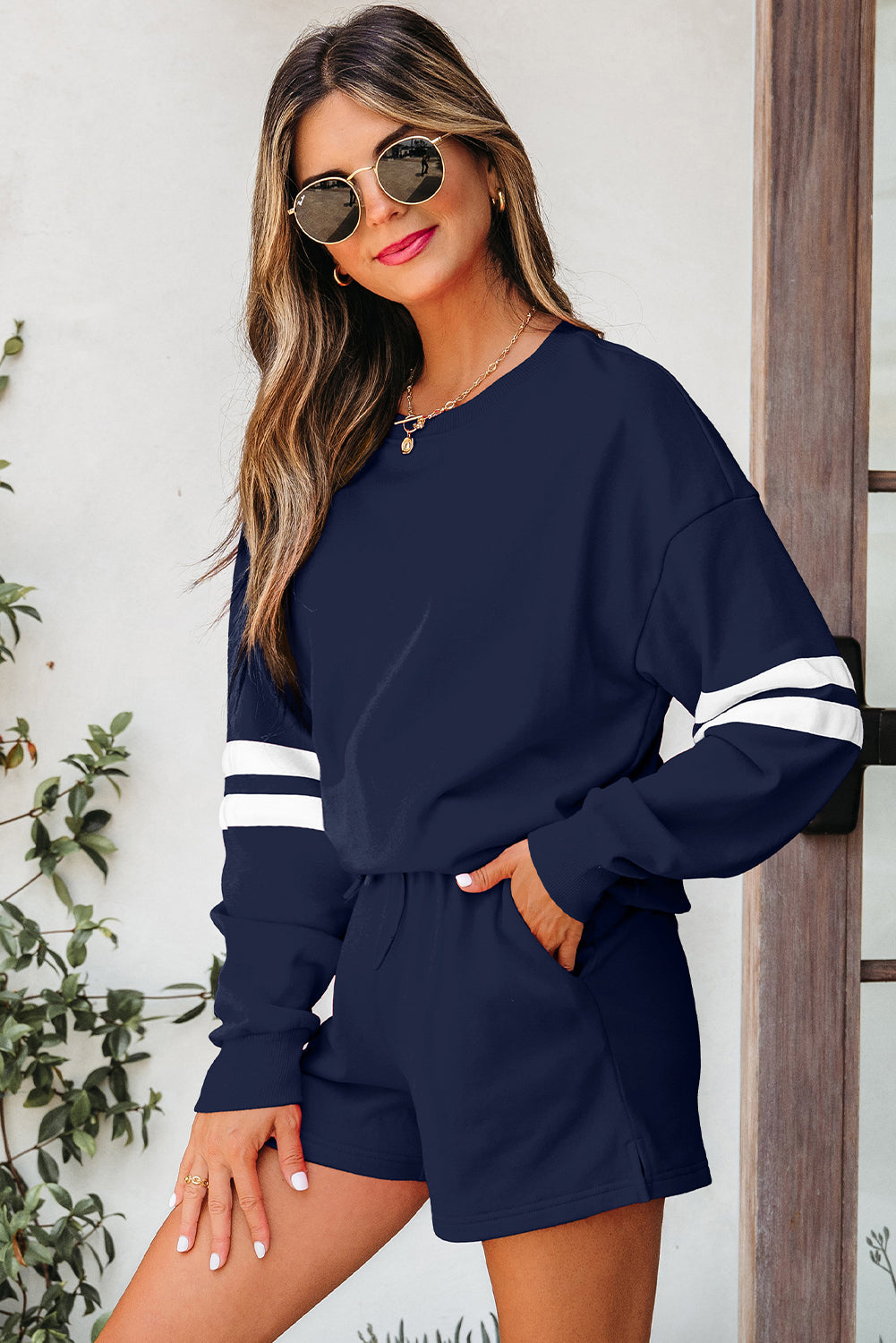 Varsity Stripe Sweatshirt and Short Set