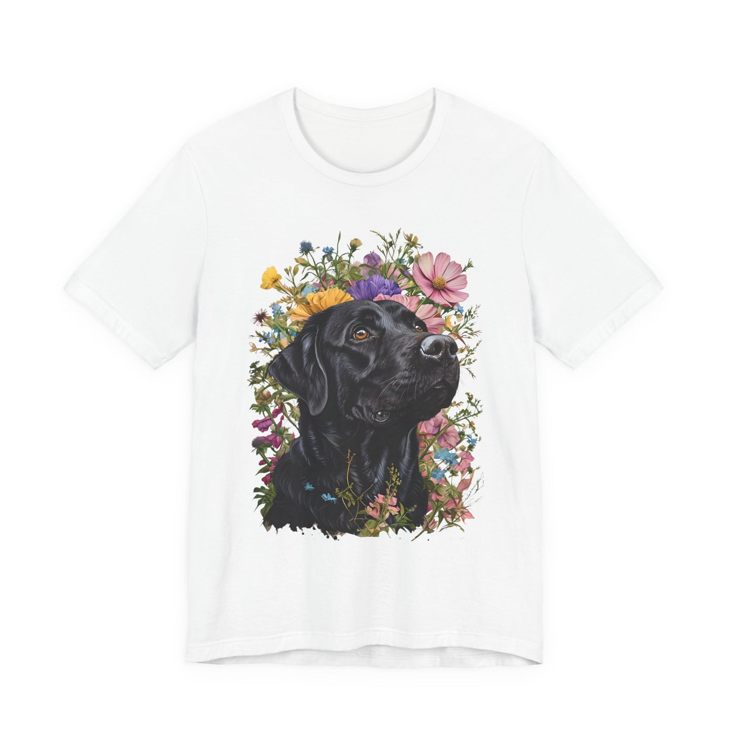 Black Lab Floral Short Sleeve Tee | Dog Lover Gift, Pet Memorial, Mother's Day Gift, Nature Lover Apparel, Casual Wear