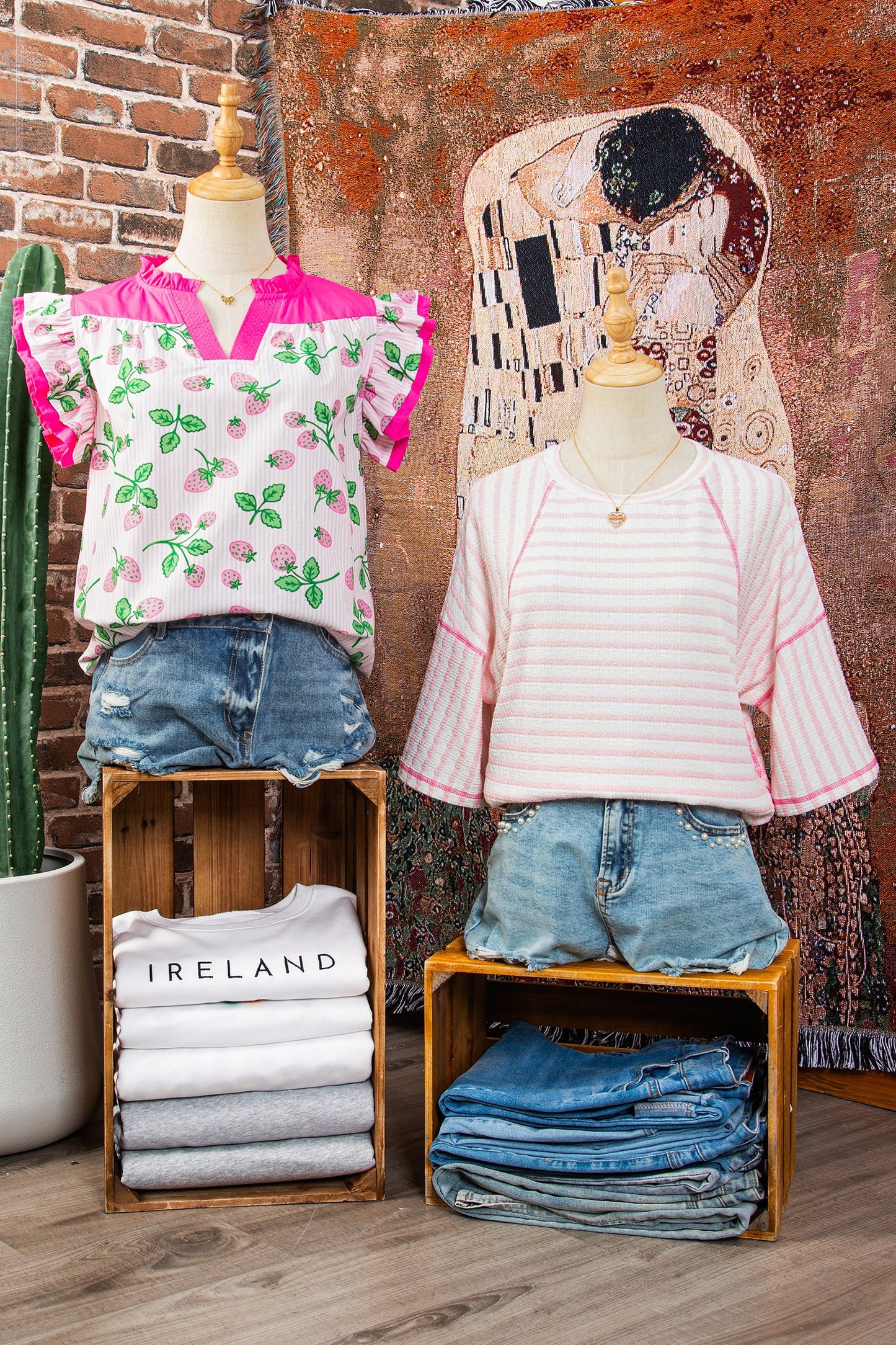 Stripe Textured Knit 3/4 Sleeve Top