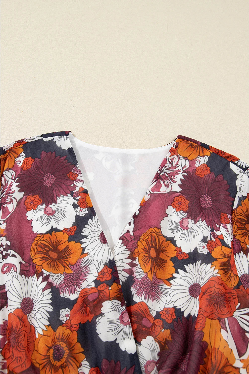 Floral Wrap V-Neck Puff Sleeve Mini Dress