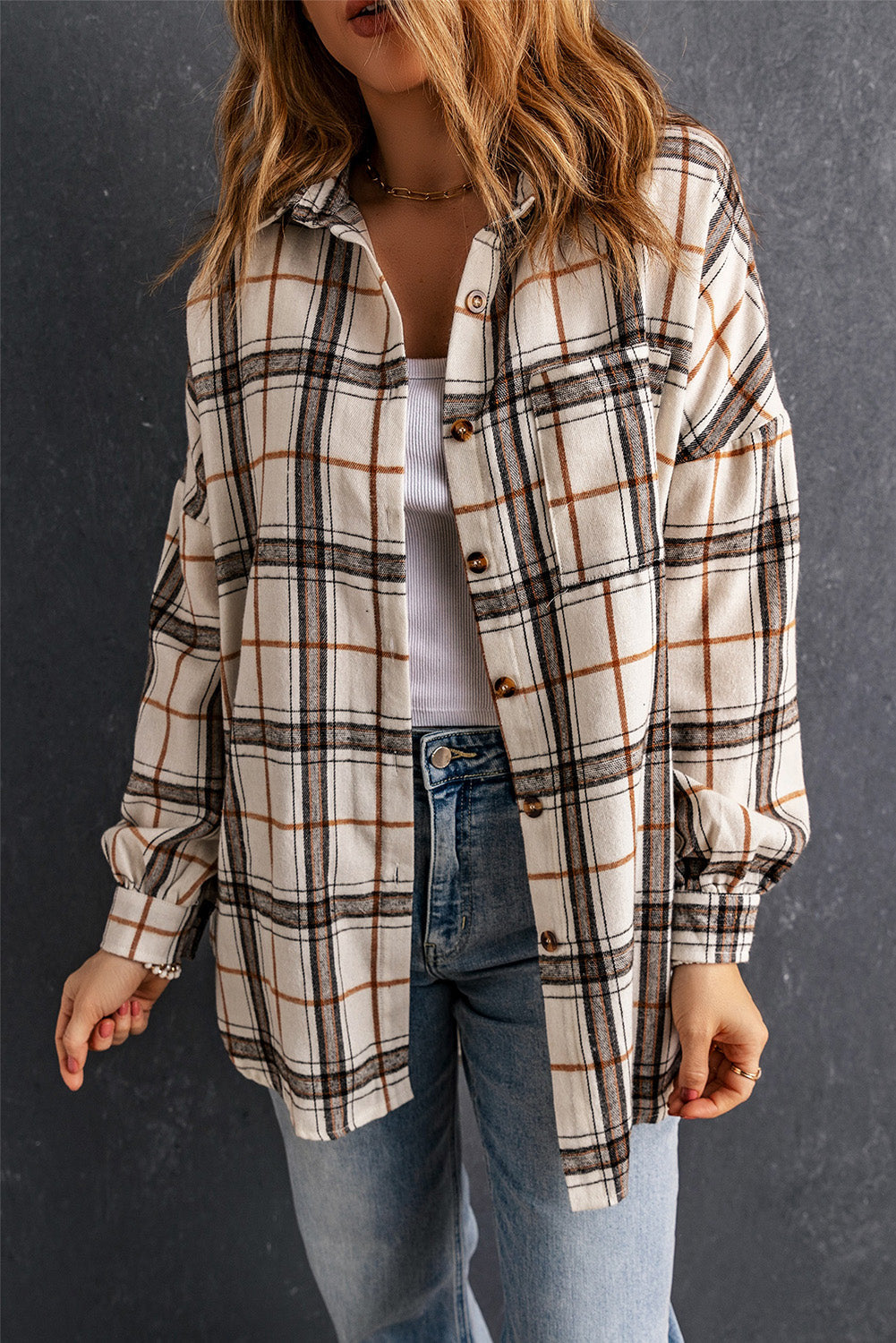 Plaid Side Slit Oversized Shacket