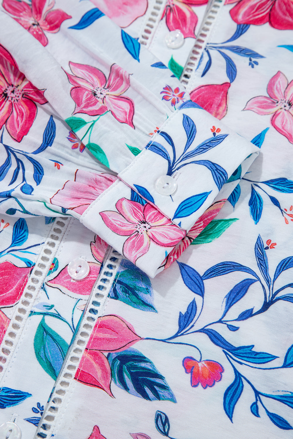 Floral Lace Trim Buttoned Long Sleeve Shirt