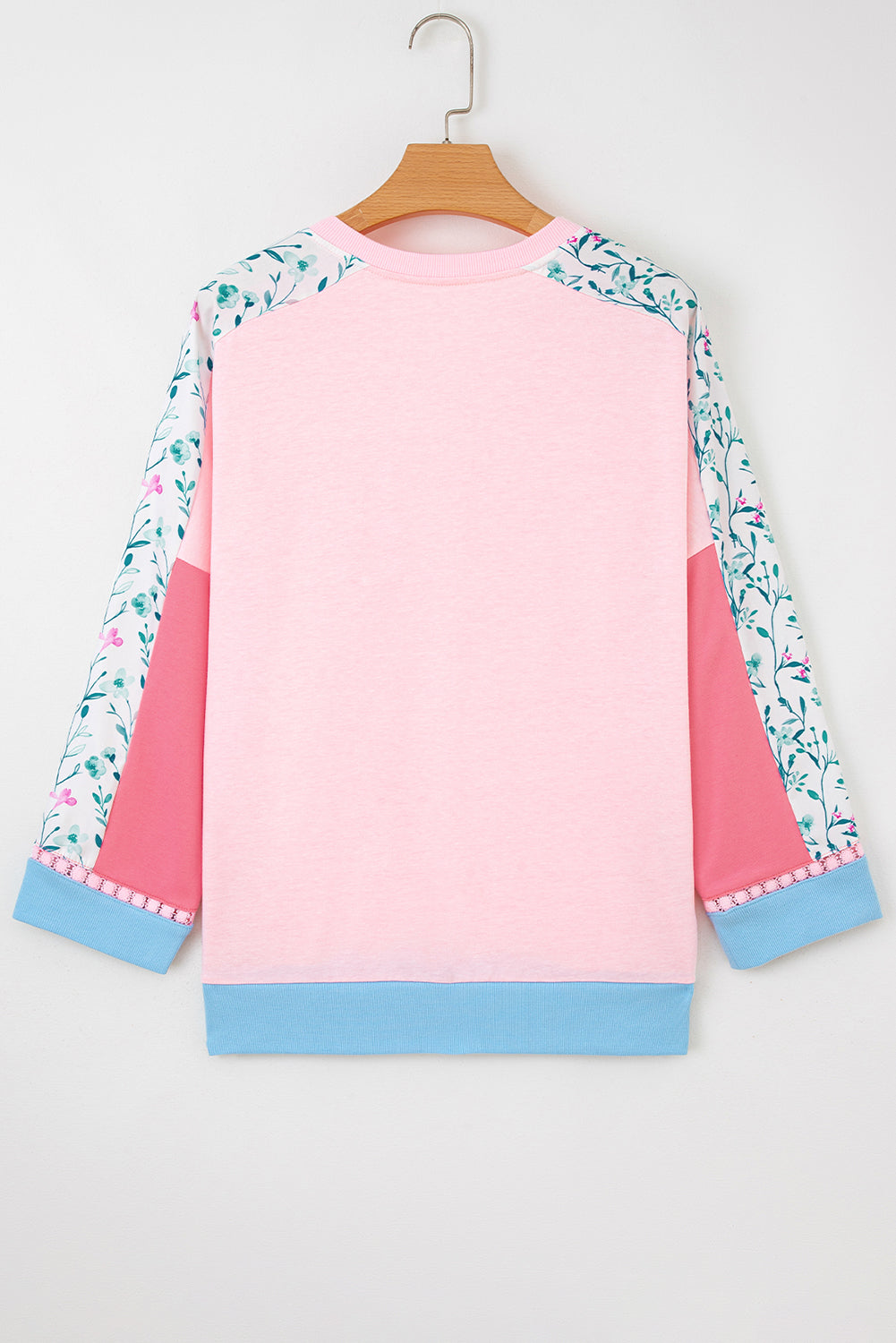 Floral Colorblock Patchwork Chest Pocket Long Sleeve Top