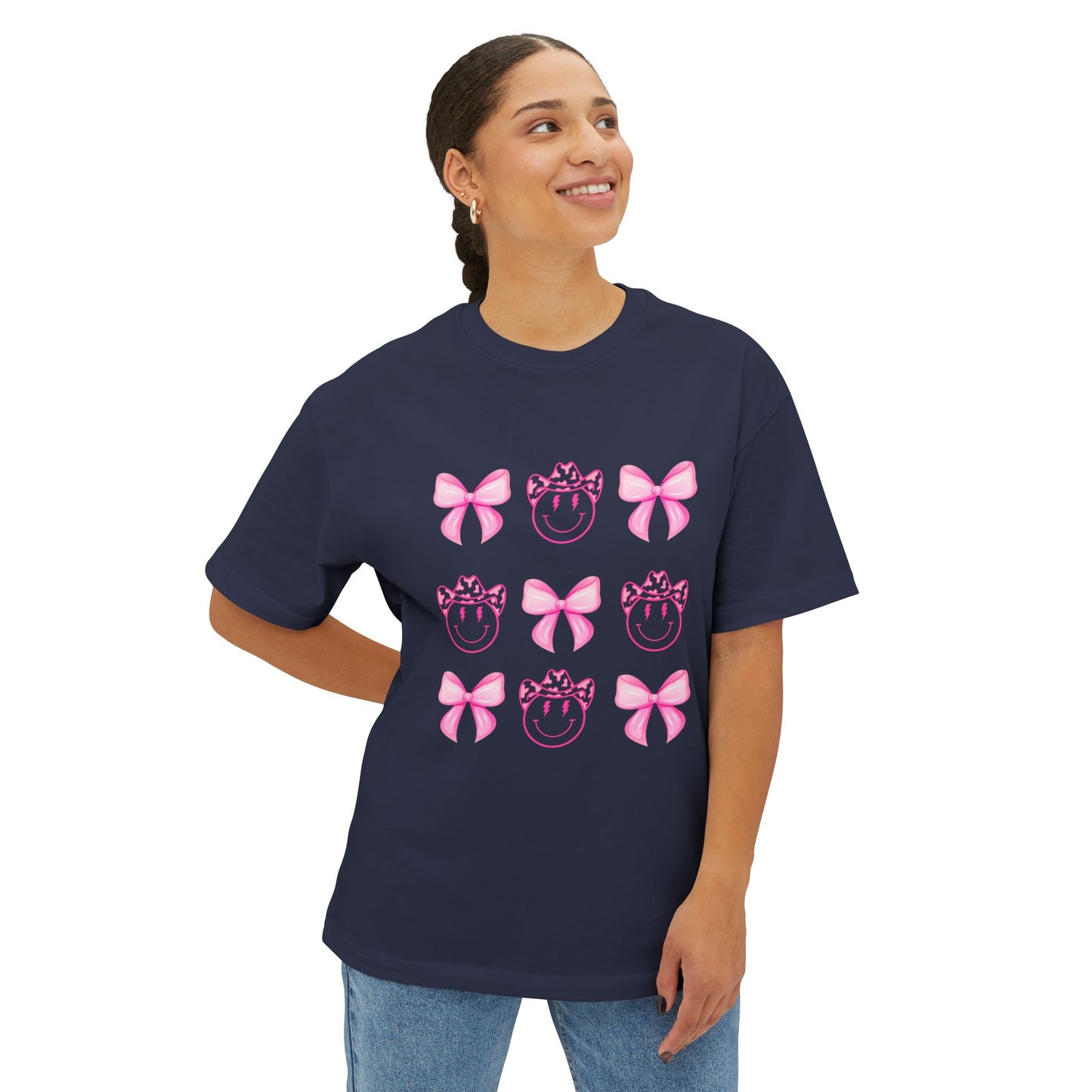 Oversized Tee Smiley Cowboy and Bow Shirt