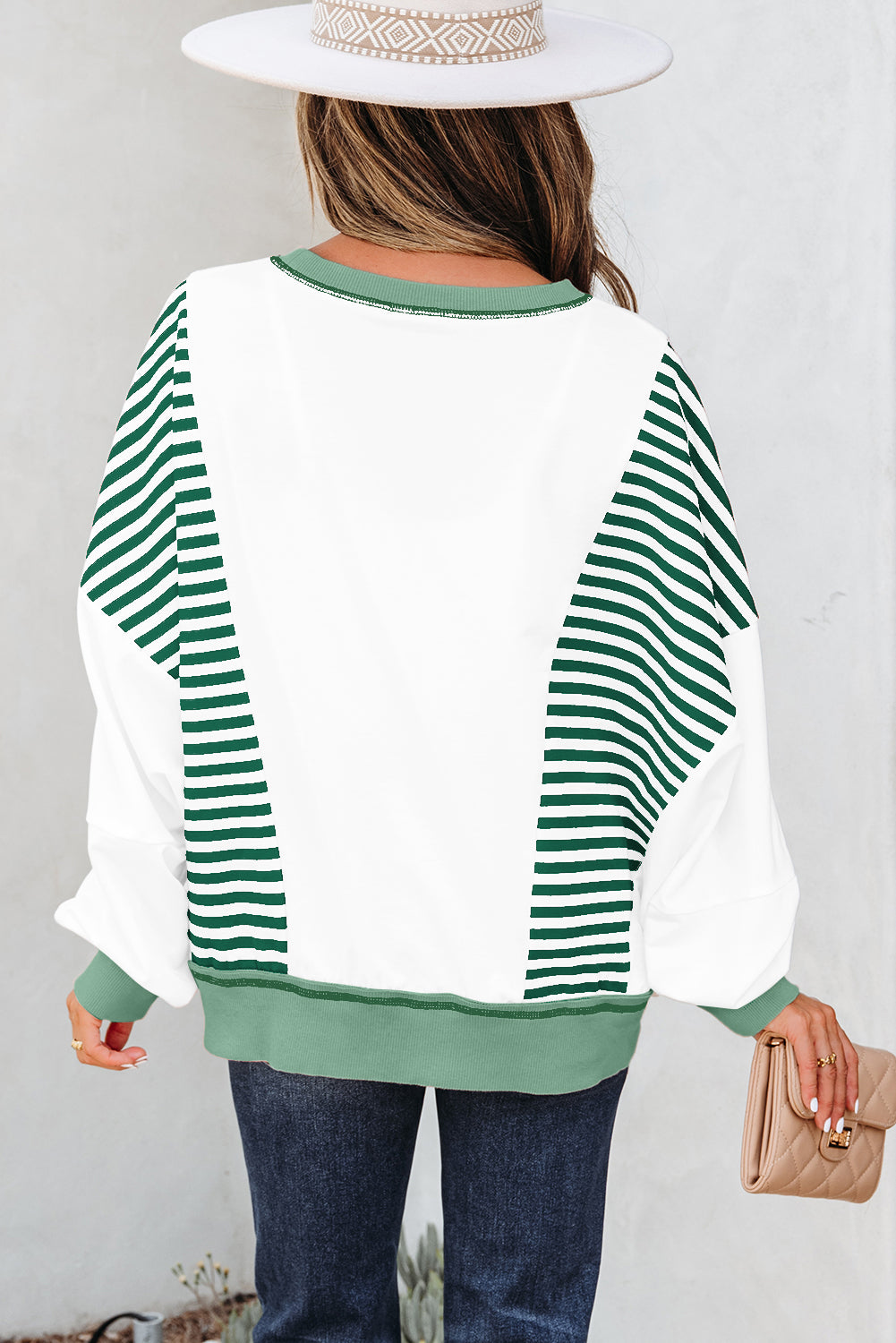 Stripe Colorblock Patchwork Contrast Stitch Sweatshirt