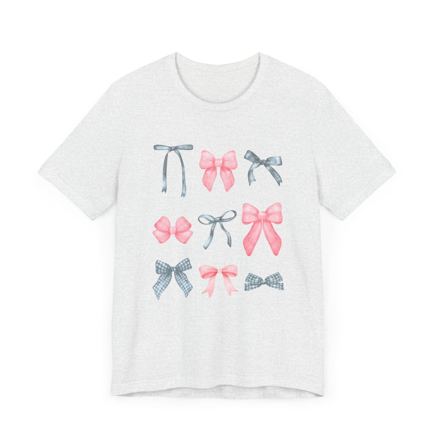 T-Shirt - Pink and Gray Bows Simple Design Unisex Jersey Short Sleeve Tee