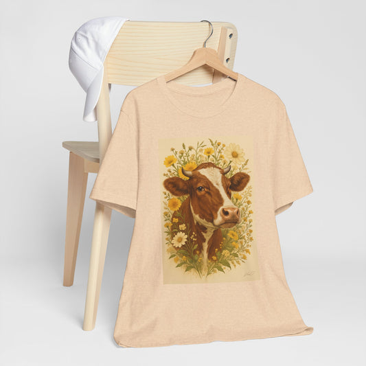 Vintage Cow Floral T-Shirt, Farm Animal Tee, Nature Lover Gift, Cute Graphic Shirt, Cottagecore Style, Pastoral Aesthetic
