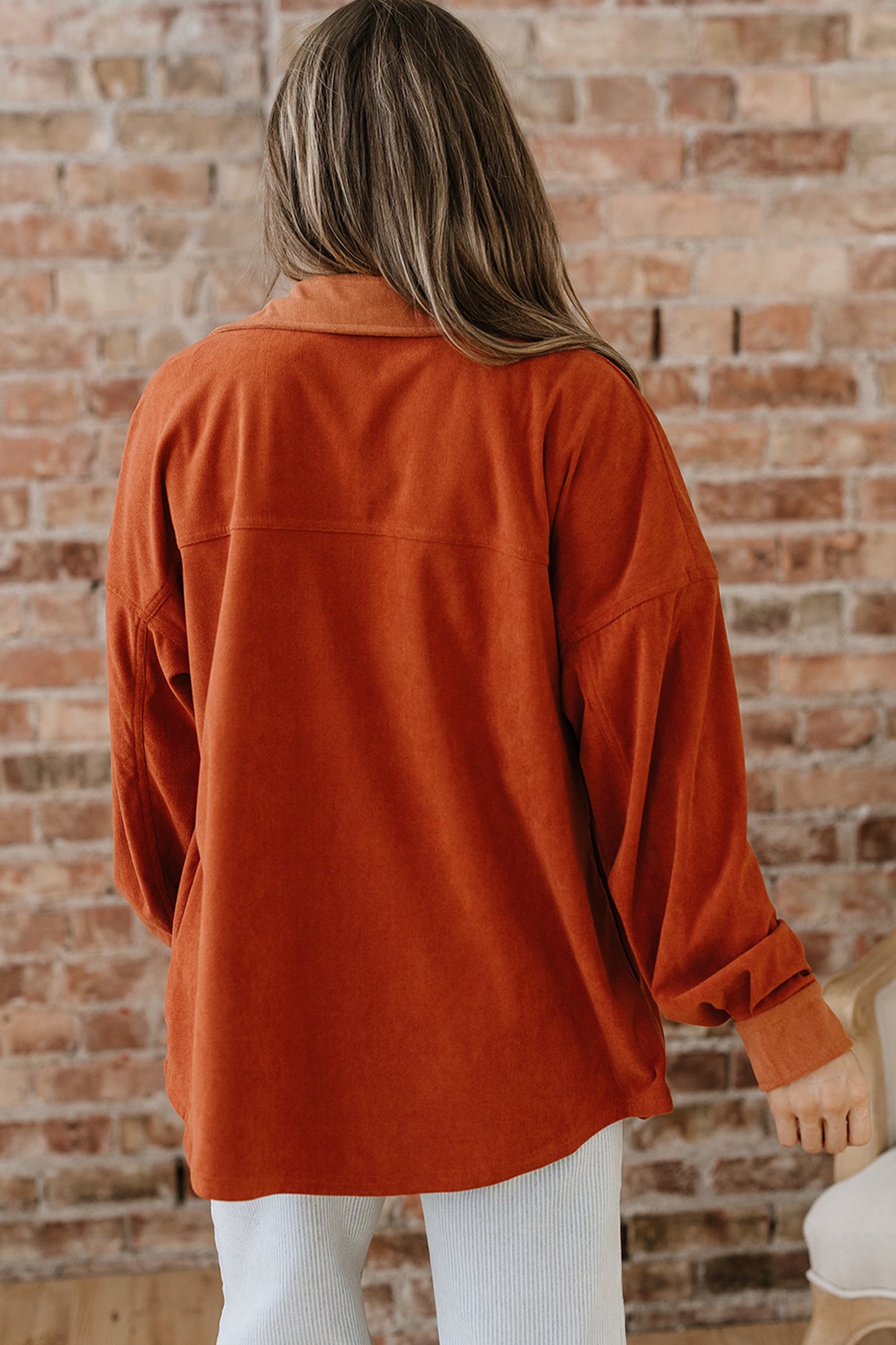 Velvet Button-Up Flap Pocket Drop Shoulder Shacket