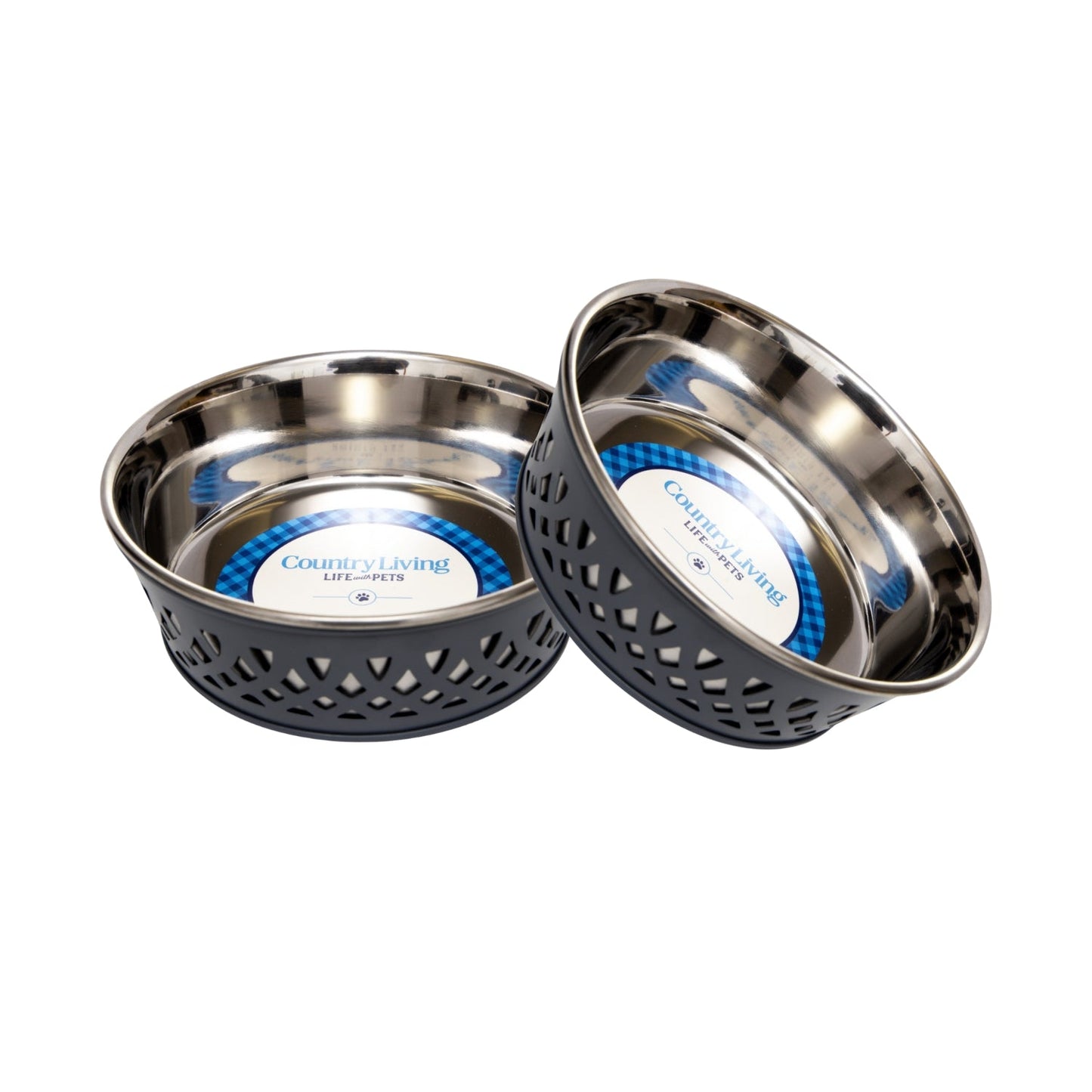 Country Living Set of 2 Stainless Steel Dog Bowls – Farmhouse Style, Ideal for Small to Medium Dogs