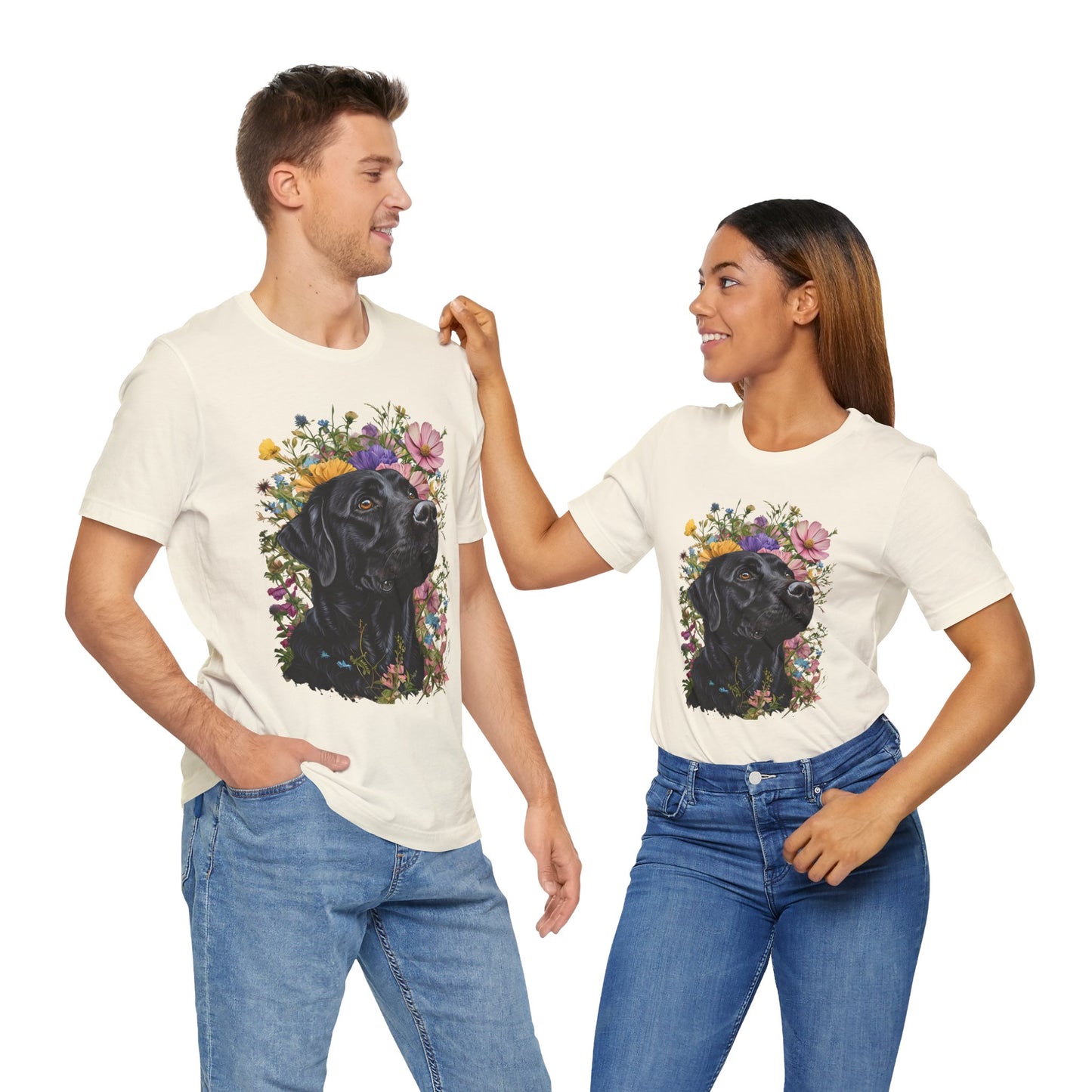 Black Lab Floral Short Sleeve Tee | Dog Lover Gift, Pet Memorial, Mother's Day Gift, Nature Lover Apparel, Casual Wear