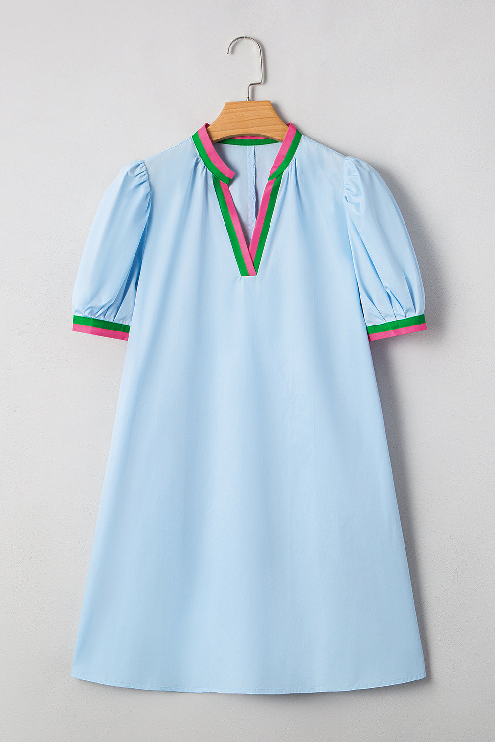 Colorblock Contrast Stripe V-Neck Puff Sleeve Mini Dress