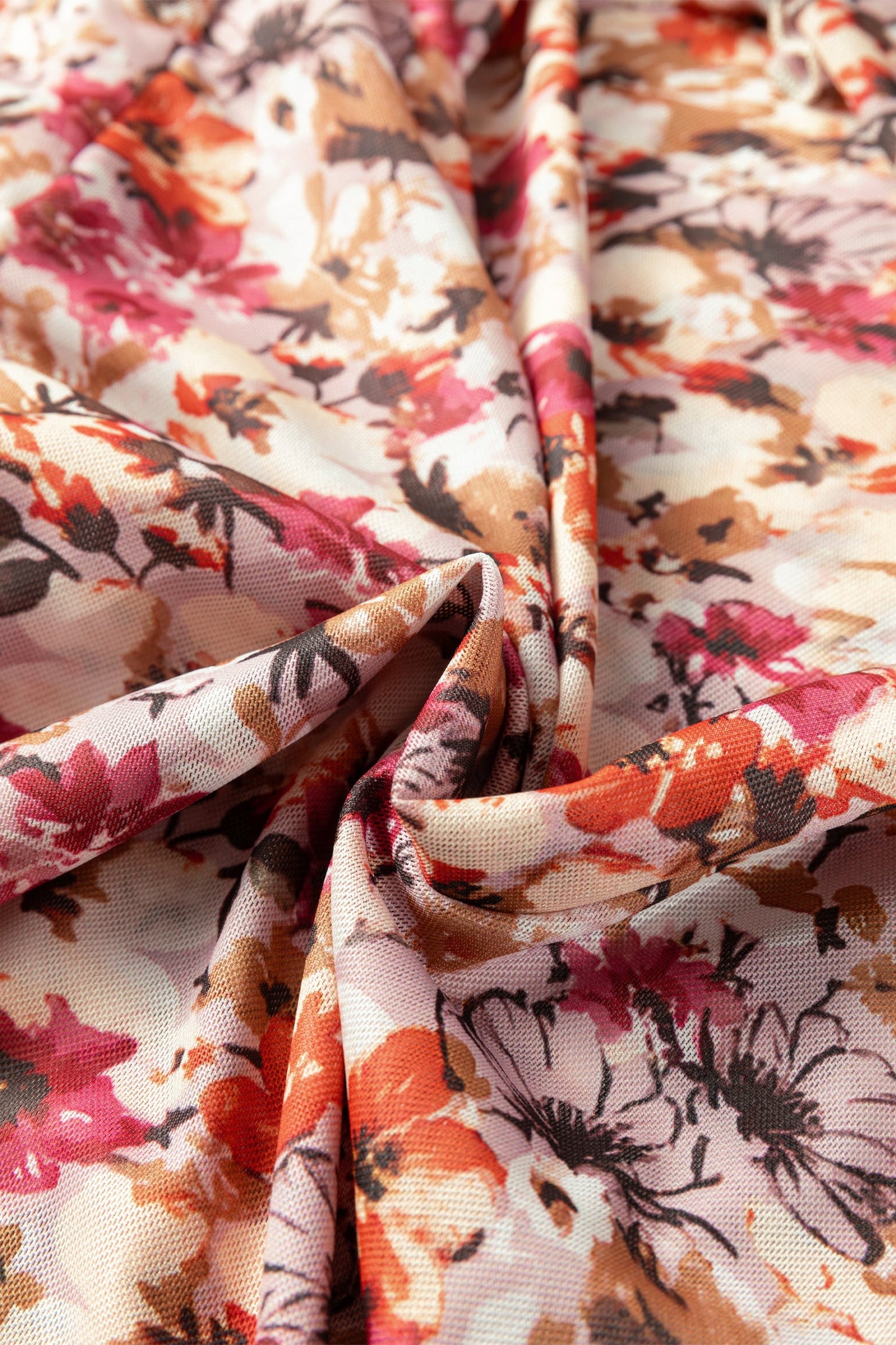 Floral Mesh Lettuce Trim Long Sleeve Top