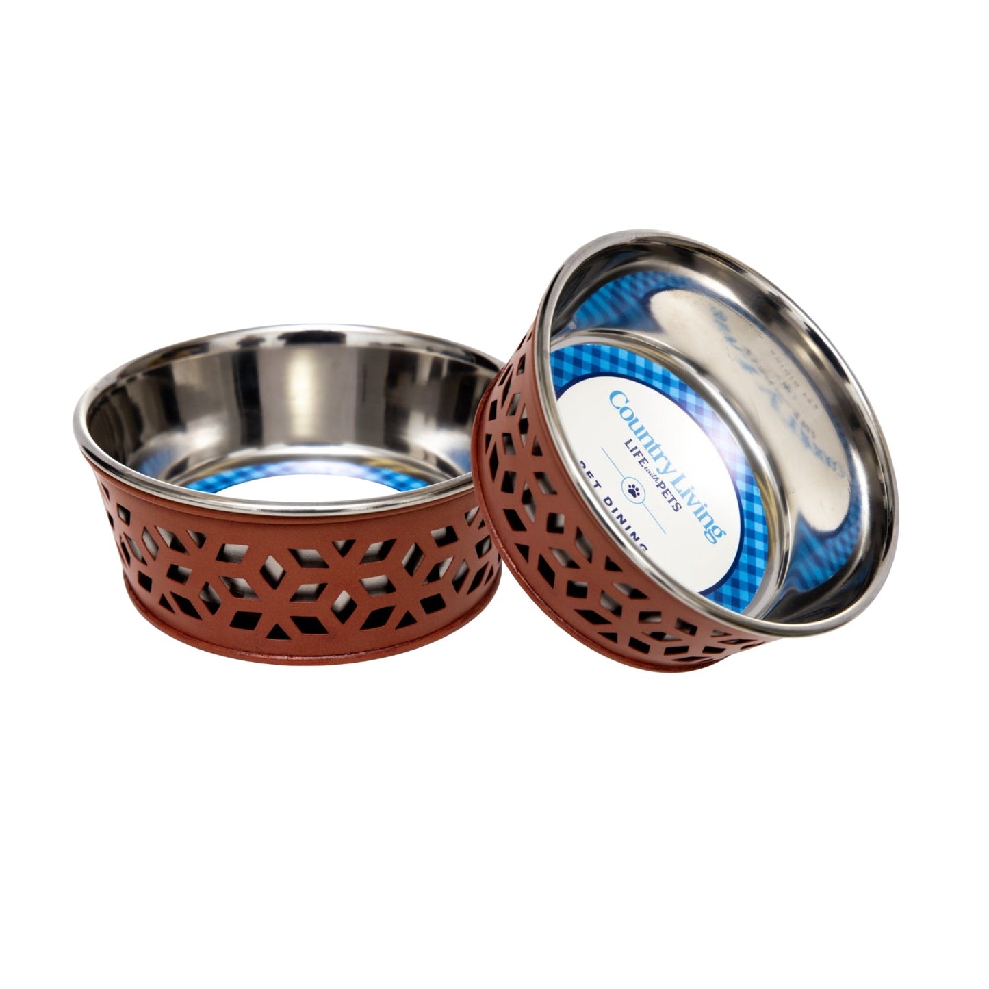 Country Living Set of 2 Stainless Steel Dog Bowls – Farmhouse Style, Ideal for Small to Medium Dogs