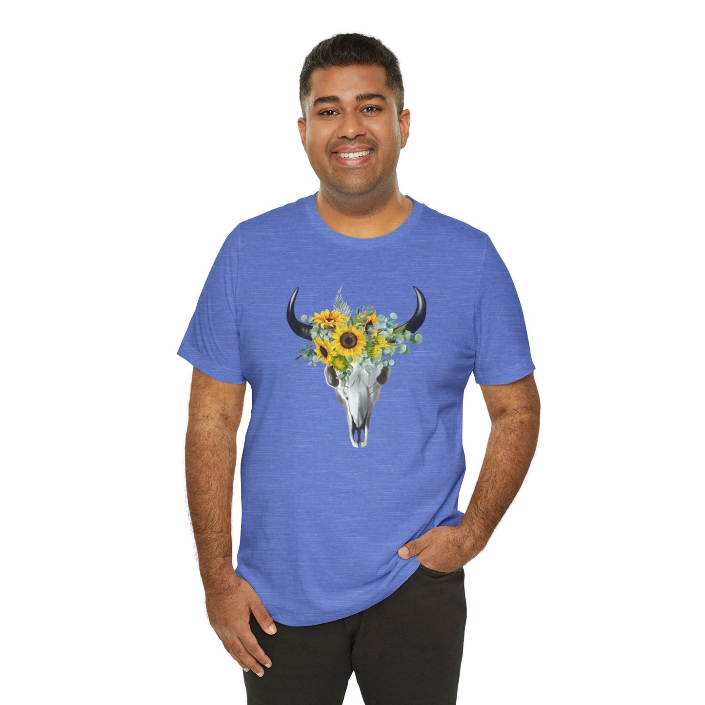 Floral Skull Graphic Tee, Cow Skull Shirt, Flower Pattern Top, Boho Style Summer Tee, Nature Lover Gift, Vintage Aesthetic T-shirt