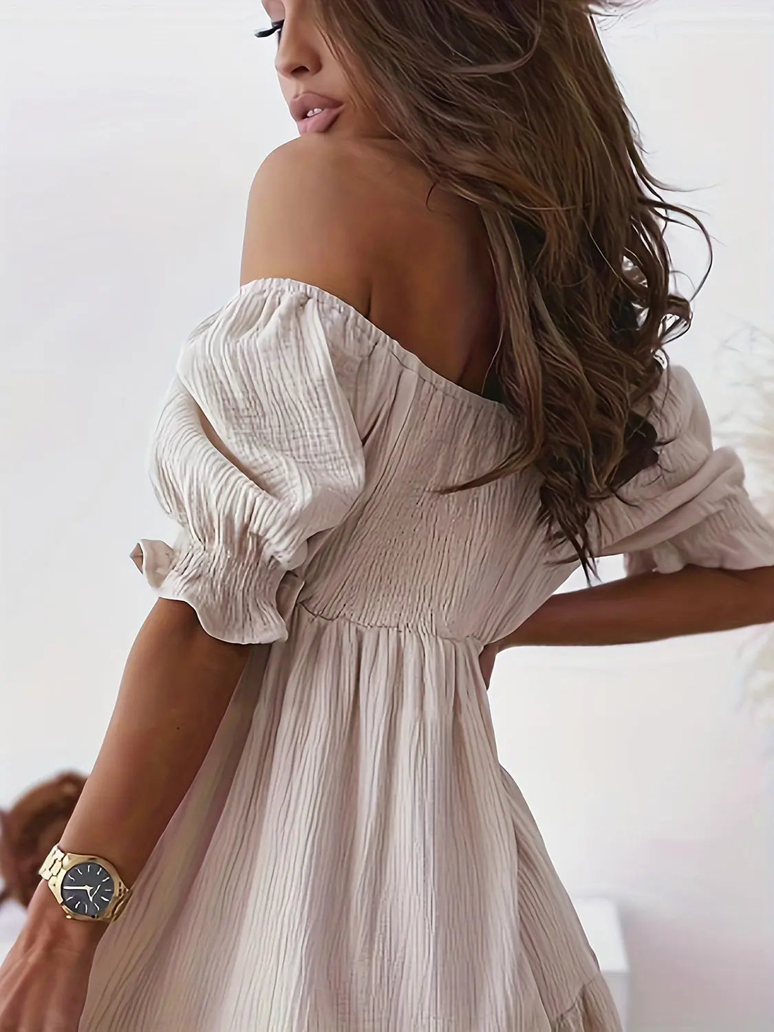 Full Size Ruffled Off Shoulder Short Sleeve Dress