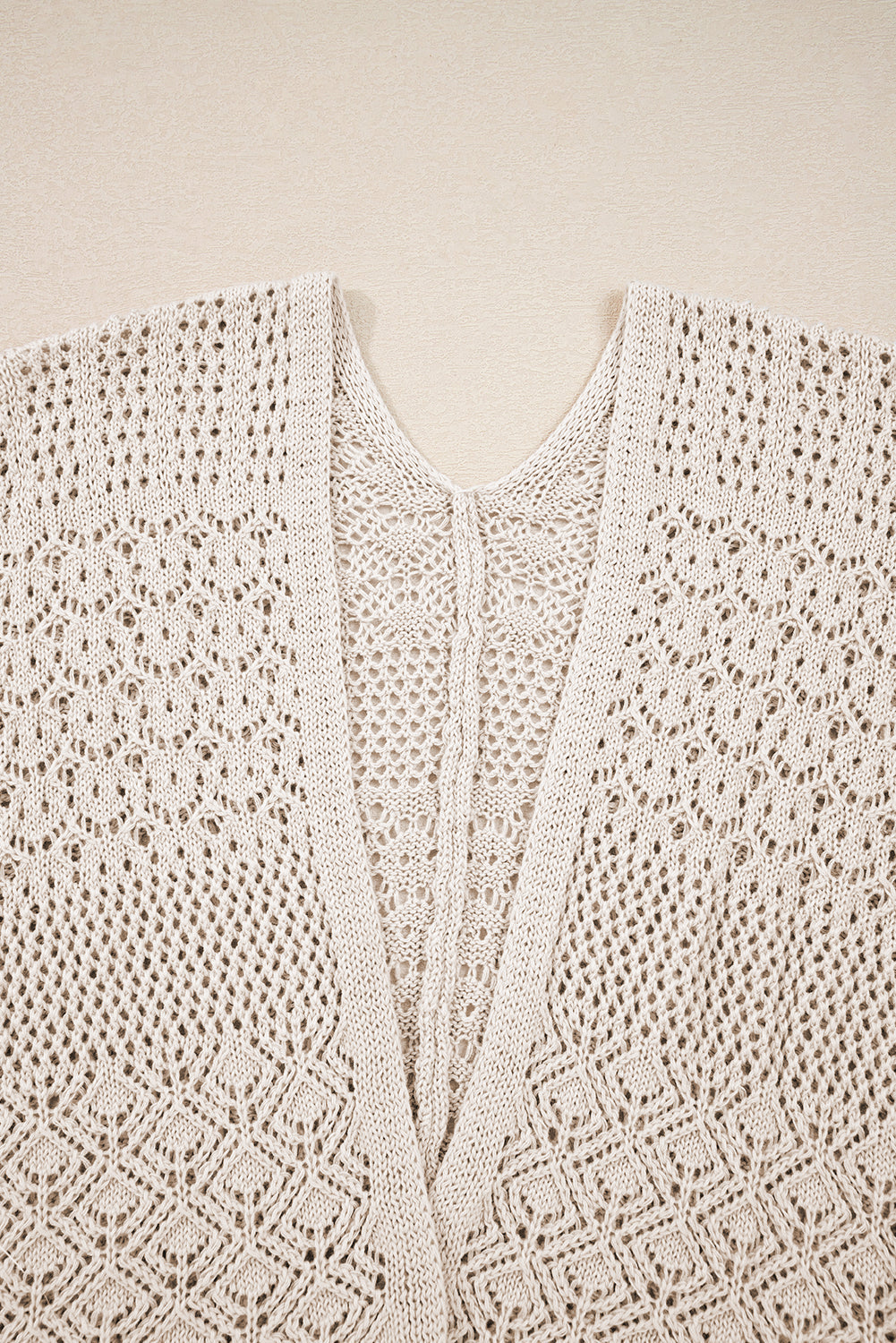 Solid Hollow Knit Open-Front Cardigan
