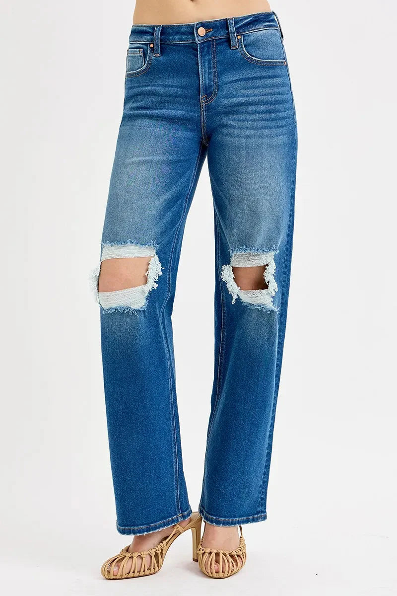 Mid-Rise Distressed Boyfriend RISEN Jeans – Full & Plus Sizes