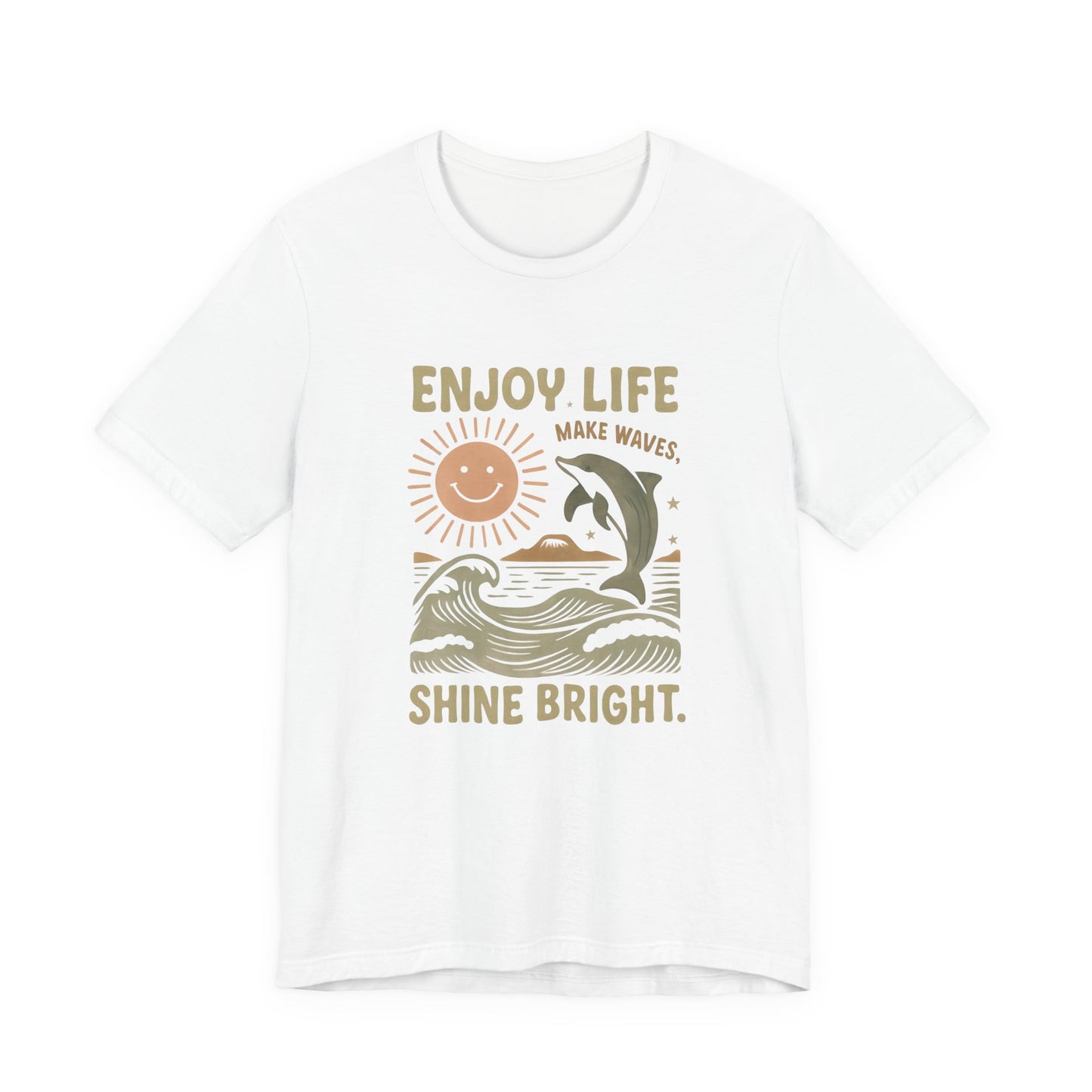 Enjoy Life Short Sleeve Tee - Retro Beach Vibes, Summer Style, Perfect Gift, Casual Wear, Dolphin Design, Fun Shirt