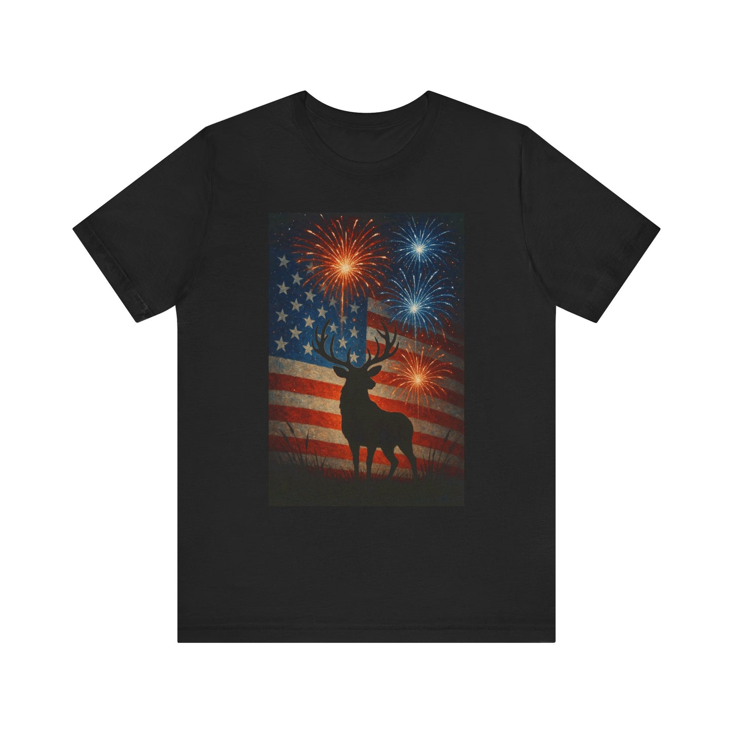Patriotic Deer Tee, Unisex Short Sleeve Shirt, 4th of July Celebration, Independence Day Outfit, Casual Summer Wear, Americana Apparel