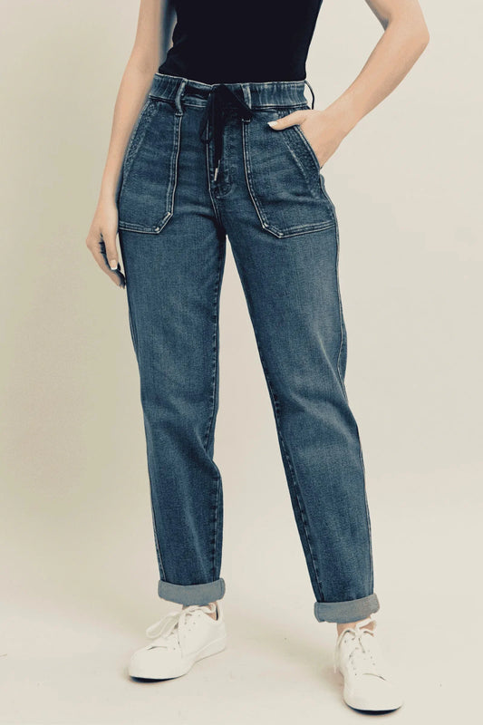 Judy Blue Jeans - Full Size HW Vintage Wash Jeans w/ Drawstring