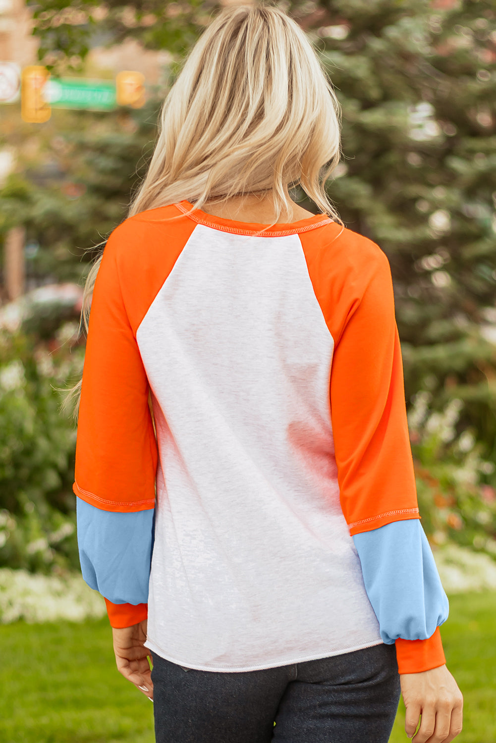 Colorblock Contrast Stitch Raglan Sleeve Top