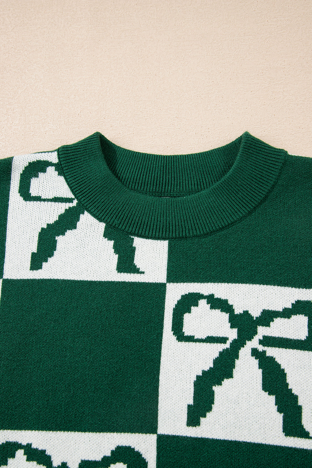 Checker Bow Crewneck Sweater