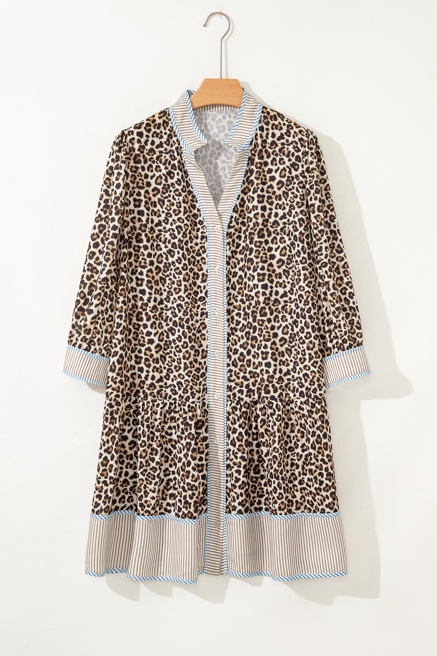 Plus Size Leopard Stripe Trim V-Neck Mini Dress