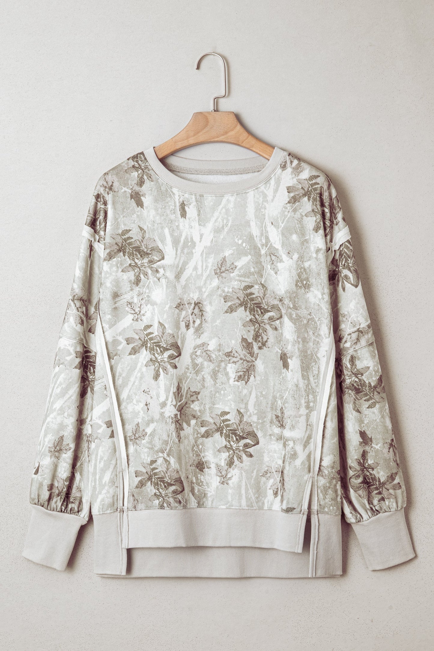 Leafy Camo Reverse Seam Patchwork Baggy Sweatshirt