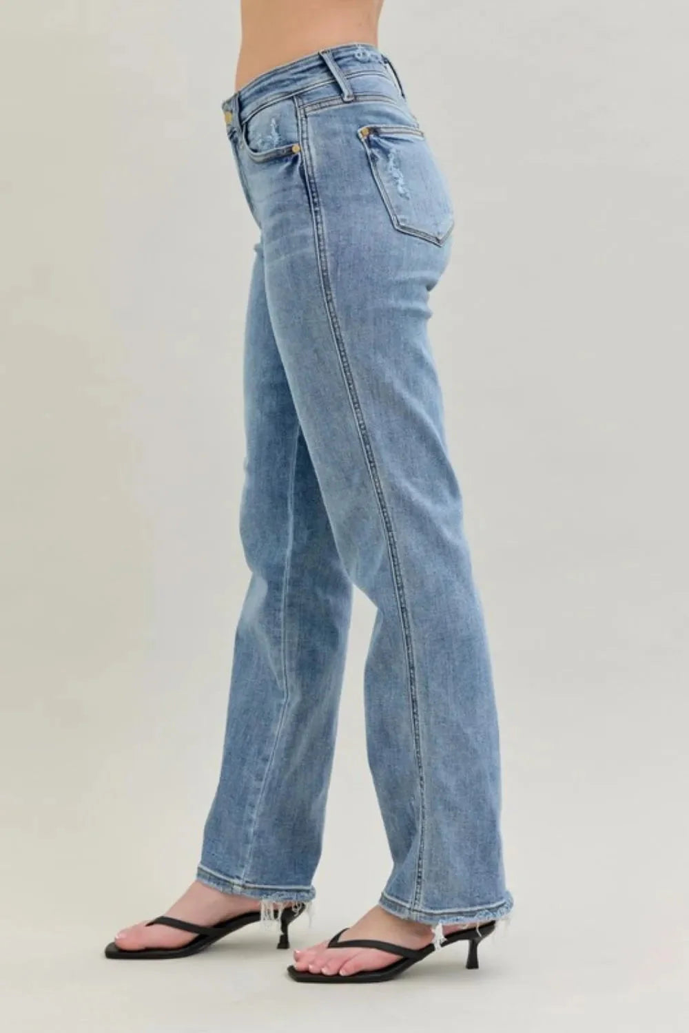 Judy Blue Jeans - Frayed Hem Cell Phone Pocket Dad Jeans