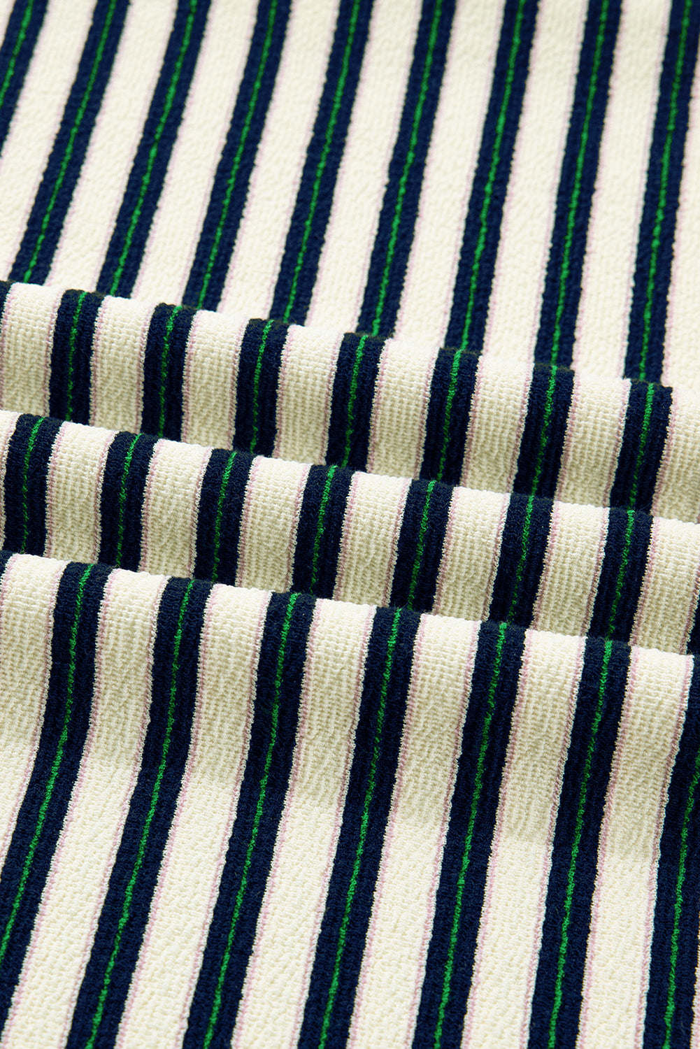 Stripe Contrast Trim Collared Zip Long Sleeve Top