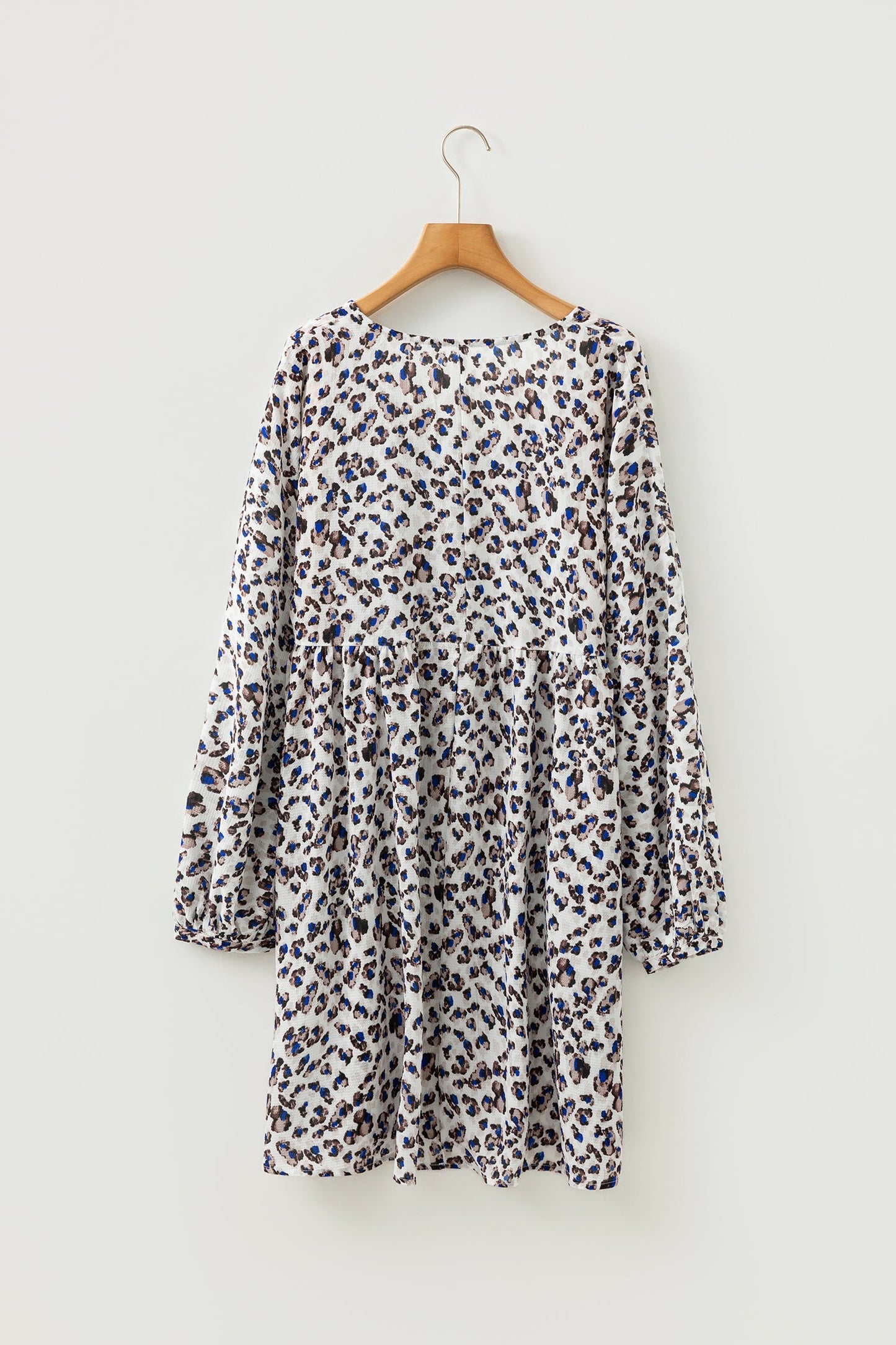 Leopard Buttoned V-Neck Long Sleeve Mini Dress