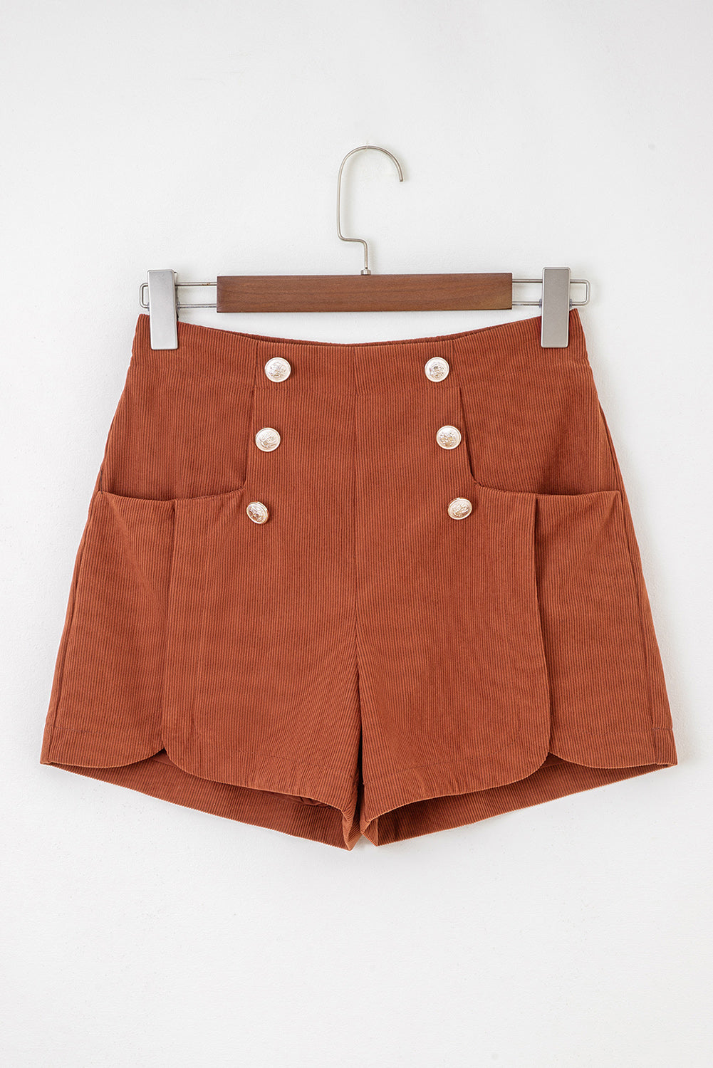 Corduroy Scalloped Edge High Waist Shorts