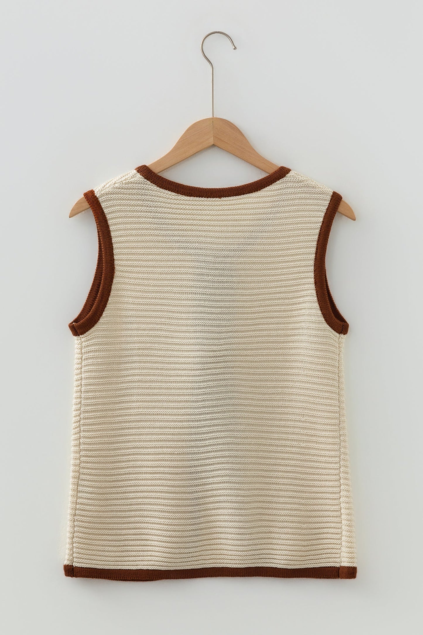 Contrast Trim Tie Front Ribbed Knit Sweater Vest