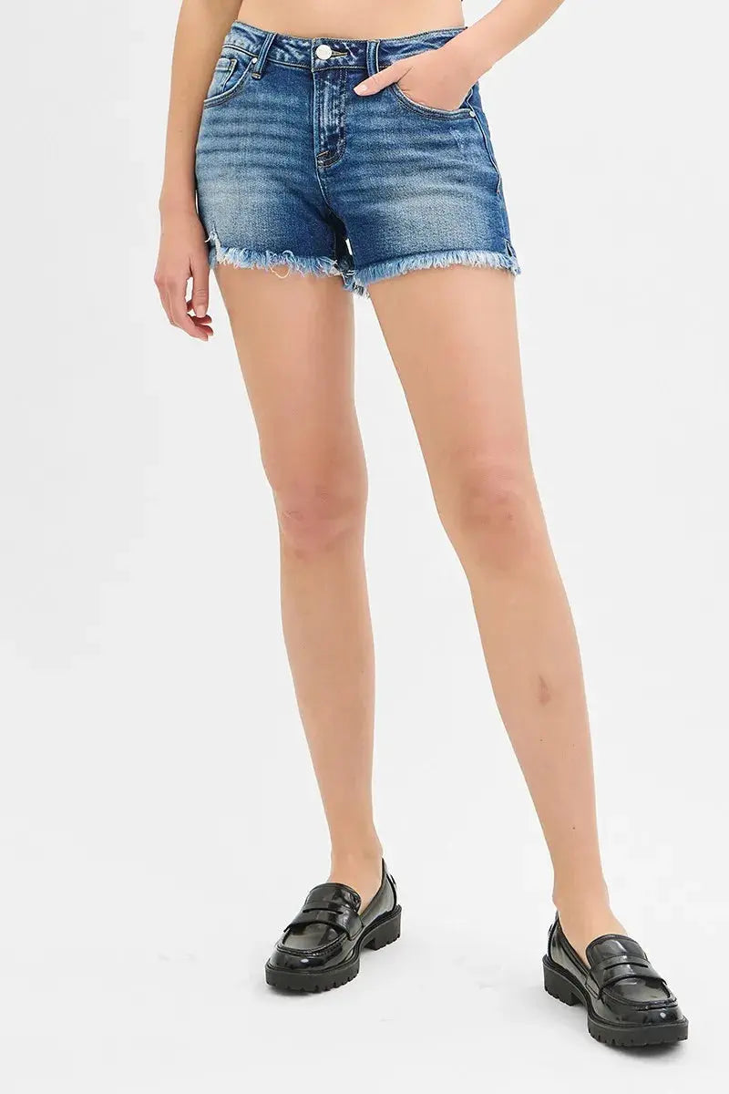 Full Size/Plus Size Low Rise Frayed Denim Shorts by RISEN Jeans