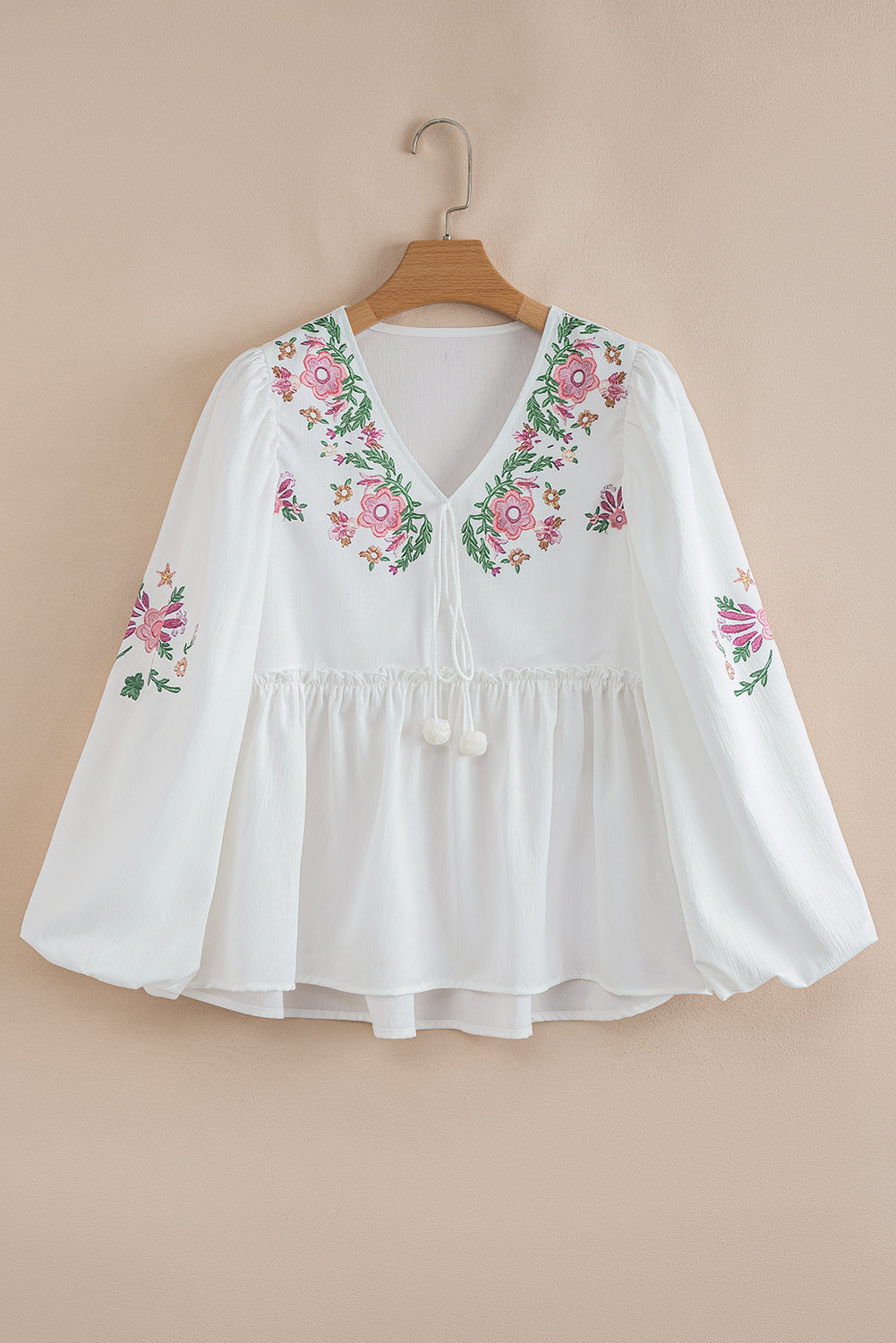 Floral Lace-Up V-Neck Babydoll Blouse