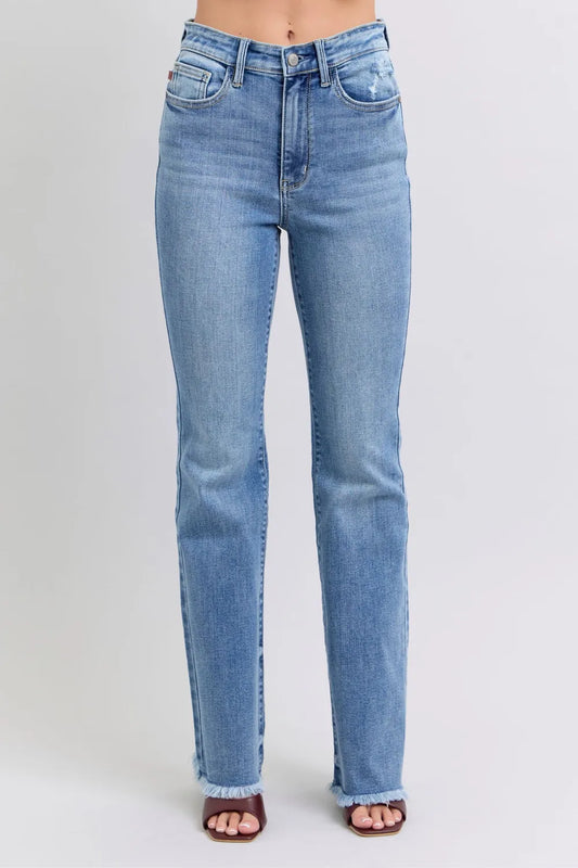 Raw Hem High Rise Bootcut Judy Blue Jeans – Full Size Fit