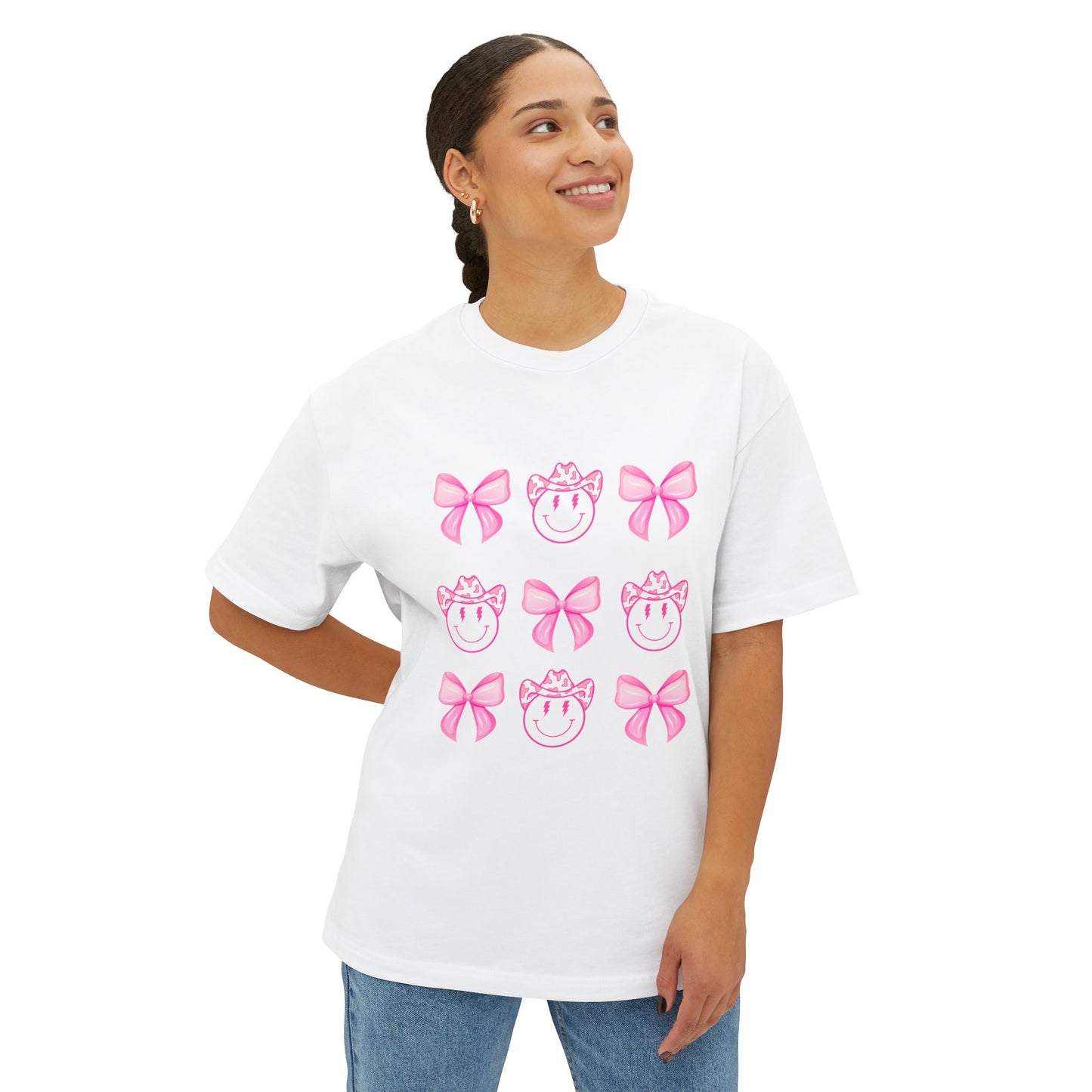 Oversized Tee Smiley Cowboy and Bow Shirt