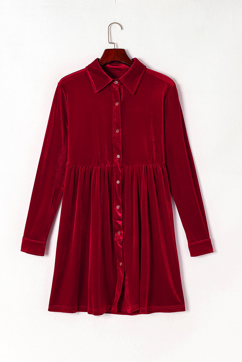Velvet Ruffle Buttoned Long Sleeve Dress