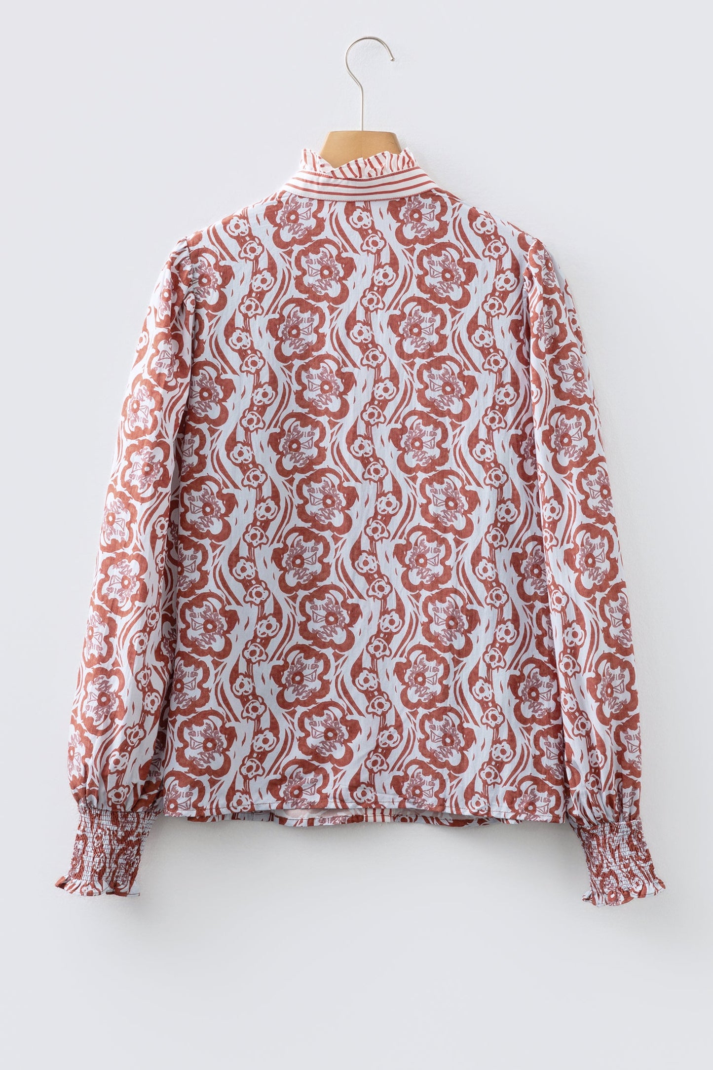 Floral Stripe Frilled Trim Long Sleeve Shirt