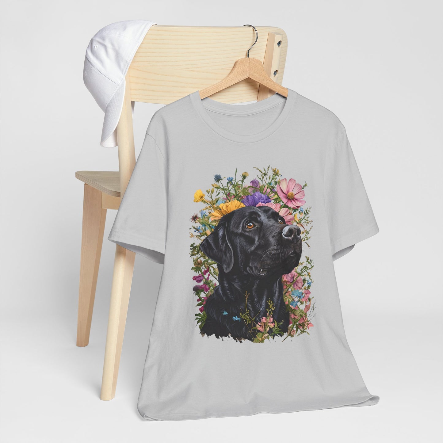Black Lab Floral Short Sleeve Tee | Dog Lover Gift, Pet Memorial, Mother's Day Gift, Nature Lover Apparel, Casual Wear