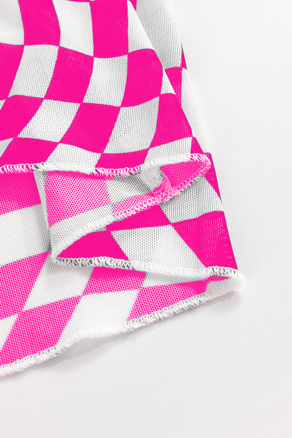 Checker Mesh Mock Neck Long Sleeve Top