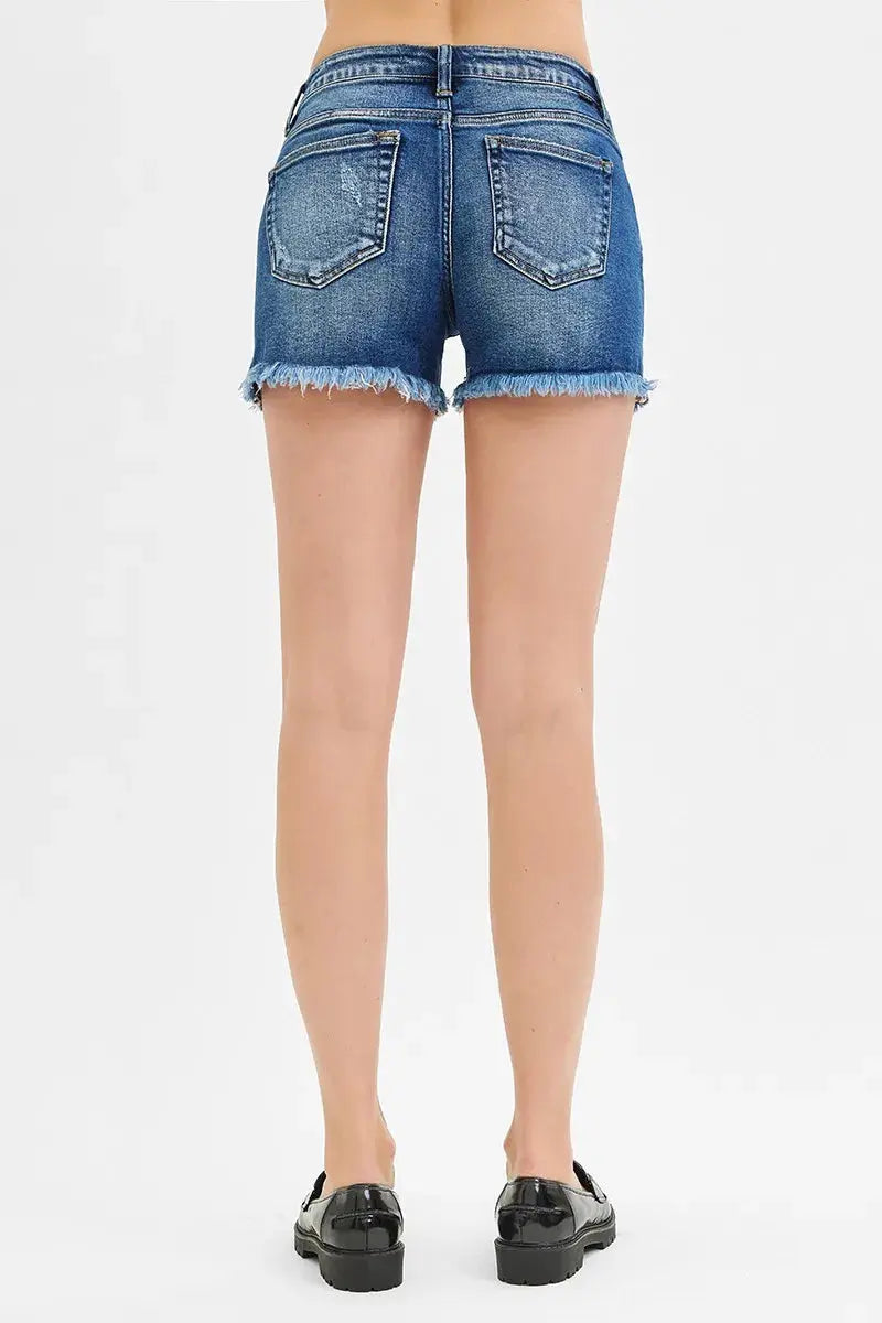 Full Size/Plus Size Low Rise Frayed Denim Shorts by RISEN Jeans