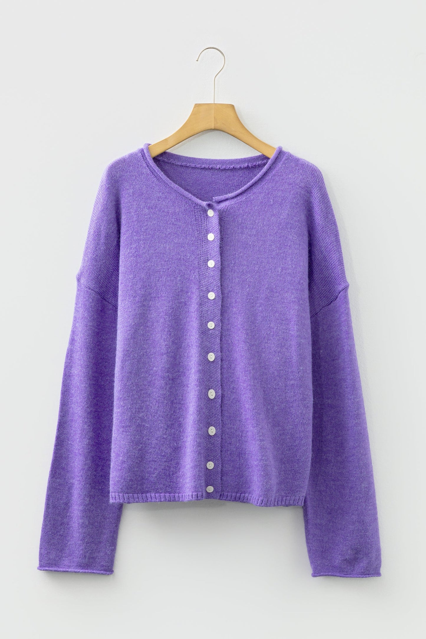 Solid Knit Button-Up Drop Shoulder Sweater Cardigan