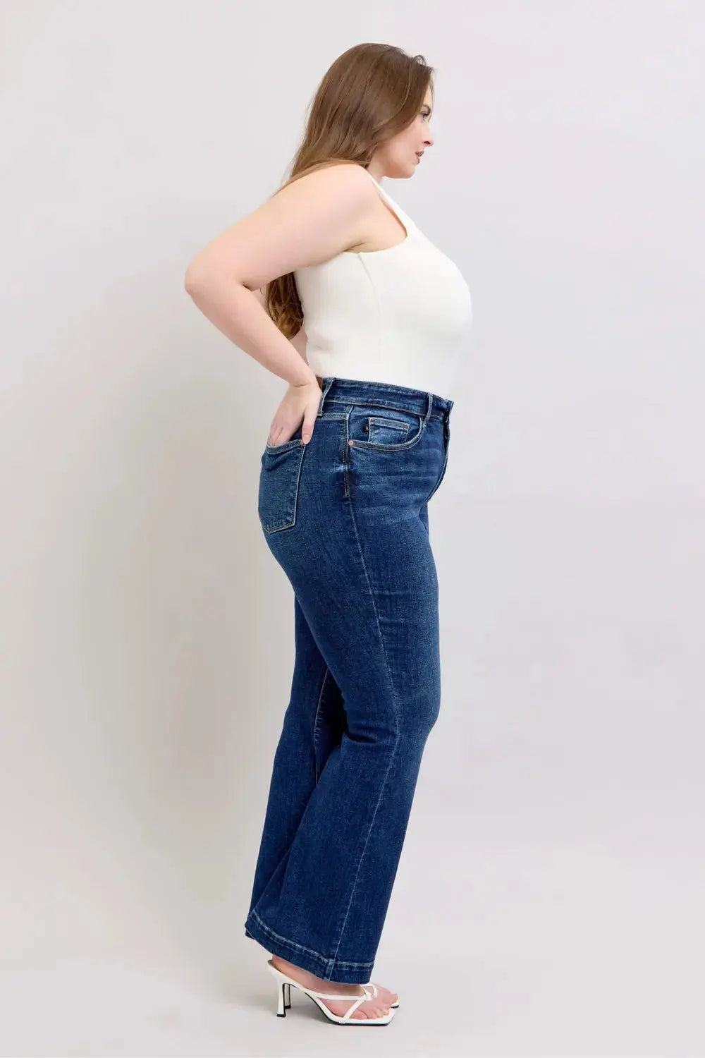 Full Size High Rise Flare Judy Blue Jeans with Pockets
