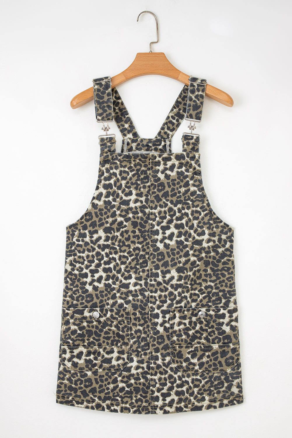Leopard Denim Pocketed Mini Dress