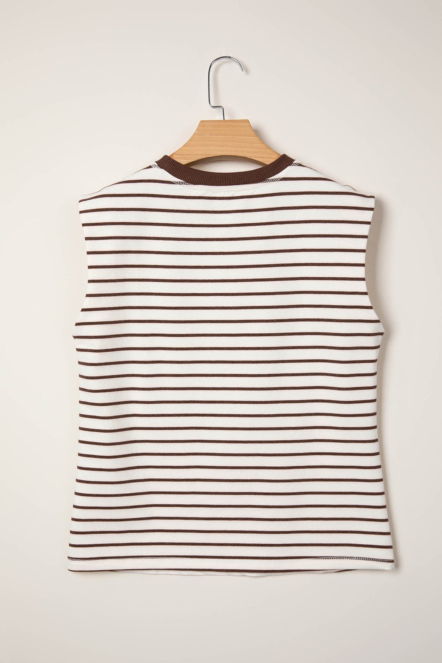 Stripe Ribbed Trim Round Neck Tank Top