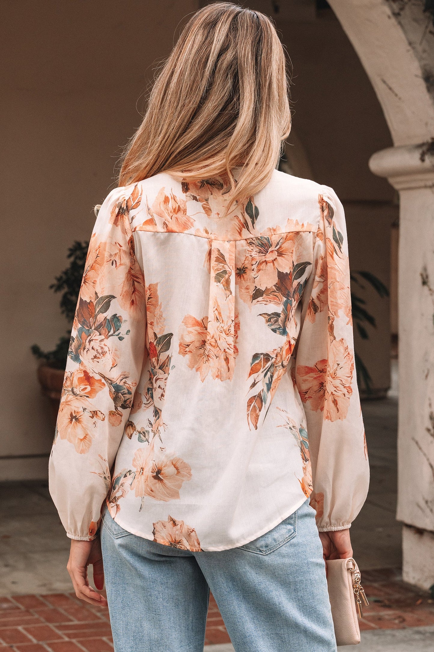 Floral Puff Sleeve Collared Shirt